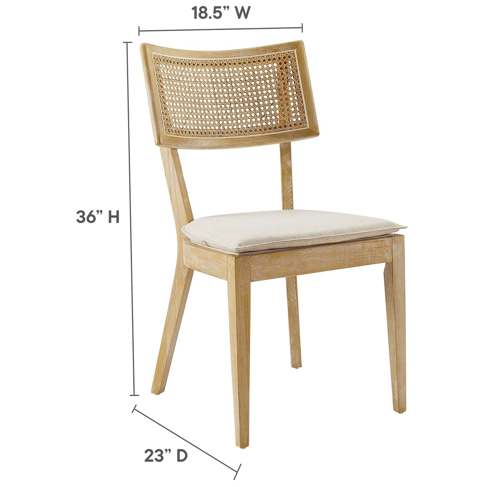 Dining chair with annotated dimensions for height, width, and depth on clean white background || EEI-6080-GRY-BEI || dimension_studio
