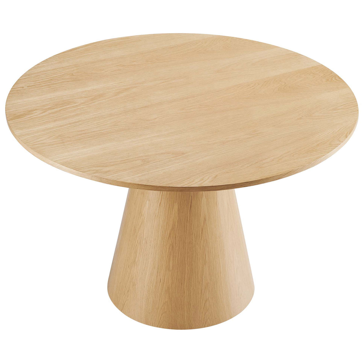 Spacious round oak tabletop shows natural wood grain ideal for everyday dining and entertaining || EEI-6102-OAK || top_studio