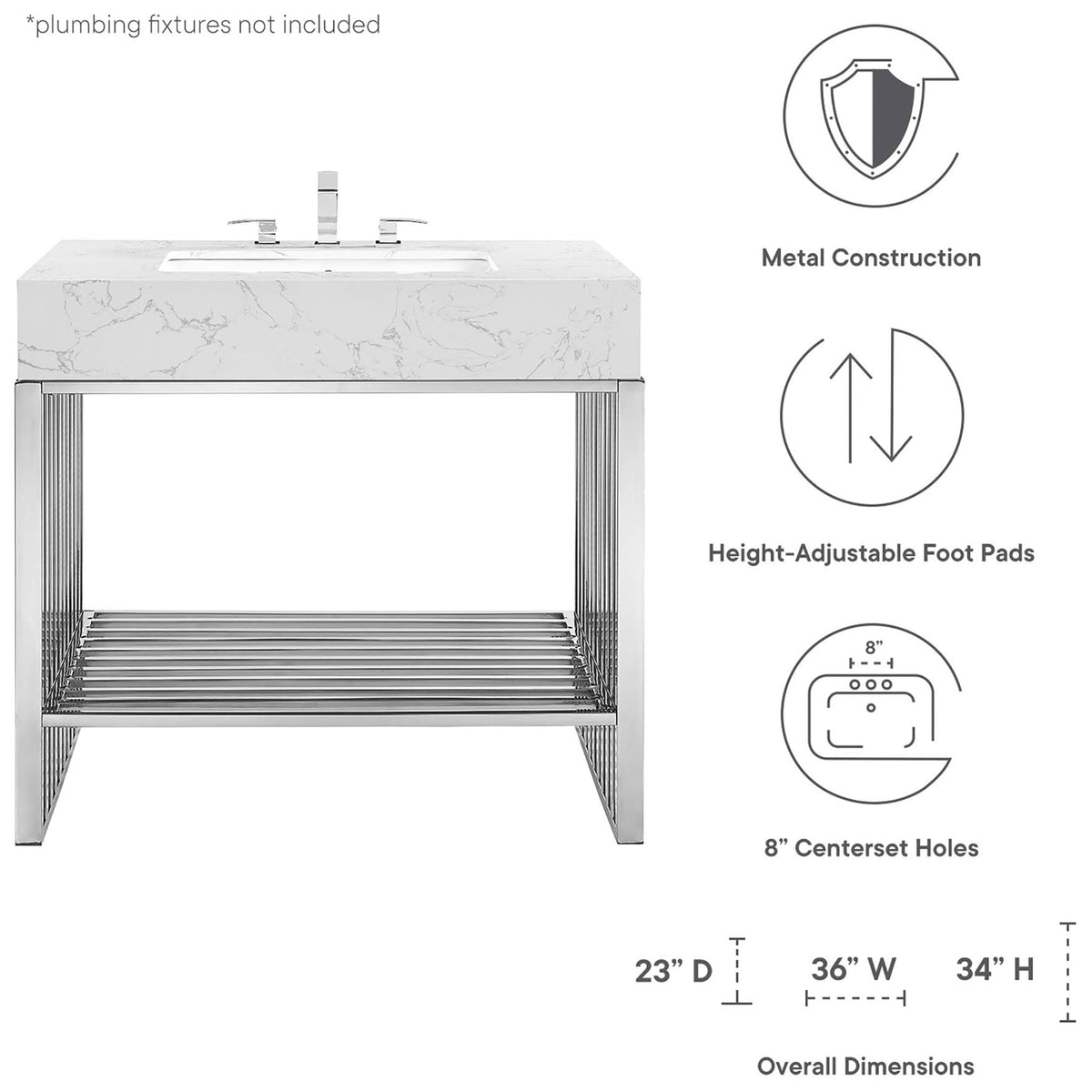 Feature highlights and overall measurements for effortless planning || EEI-6107-WHI-SLV || dimension_studio