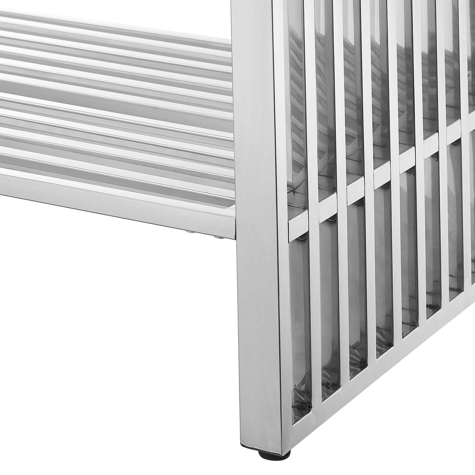 Sturdy slatted platform and adjustable, non-marking foot pads || EEI-6109-WHI-SLV || leg_studio