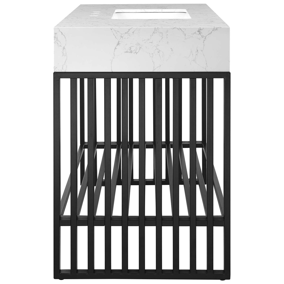 Clean slatted side profile with sturdy matte black frame || EEI-6110-WHI-BLK || side_studio