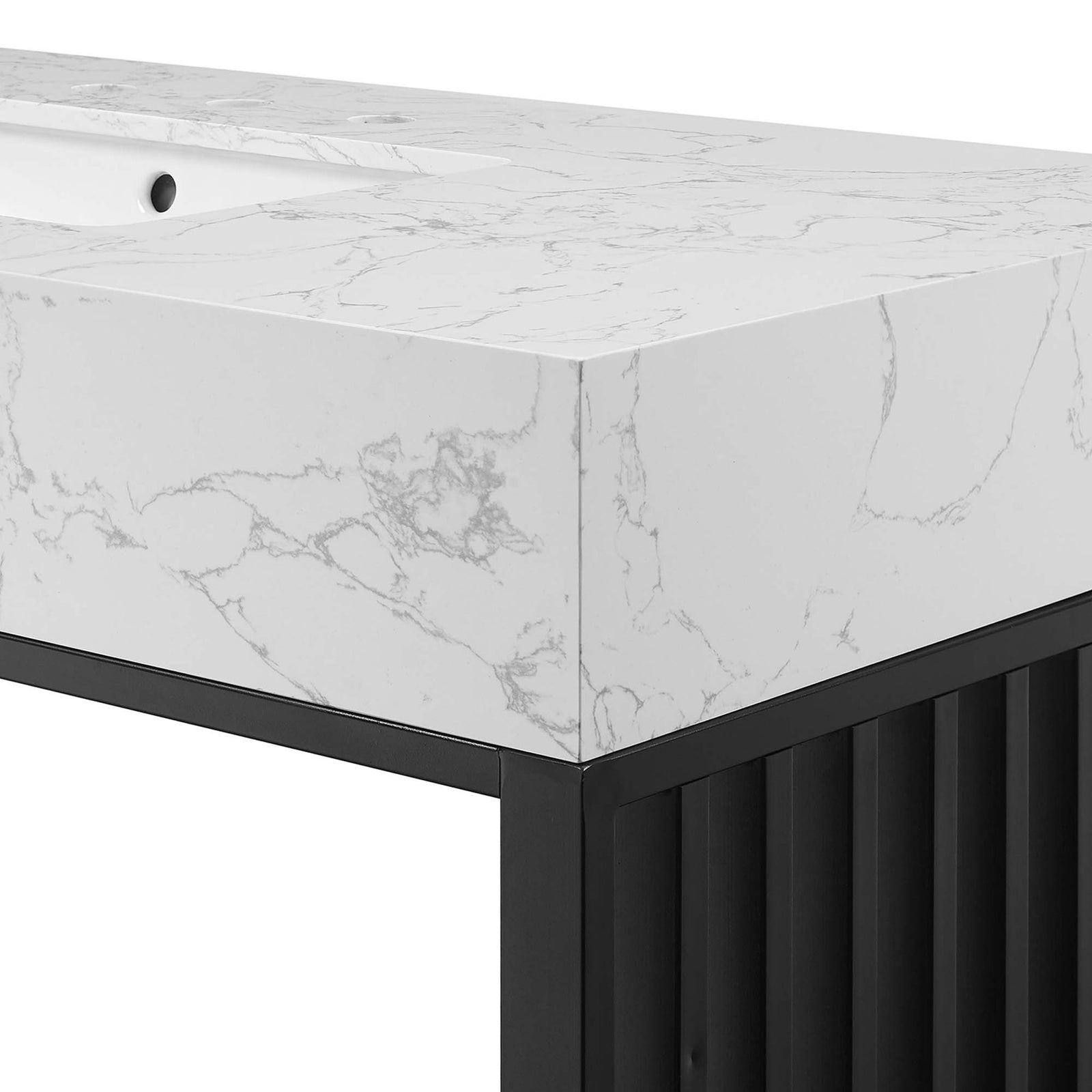 Close-up of marble-look veining and thick squared edge || EEI-6110-WHI-BLK || detail_studio