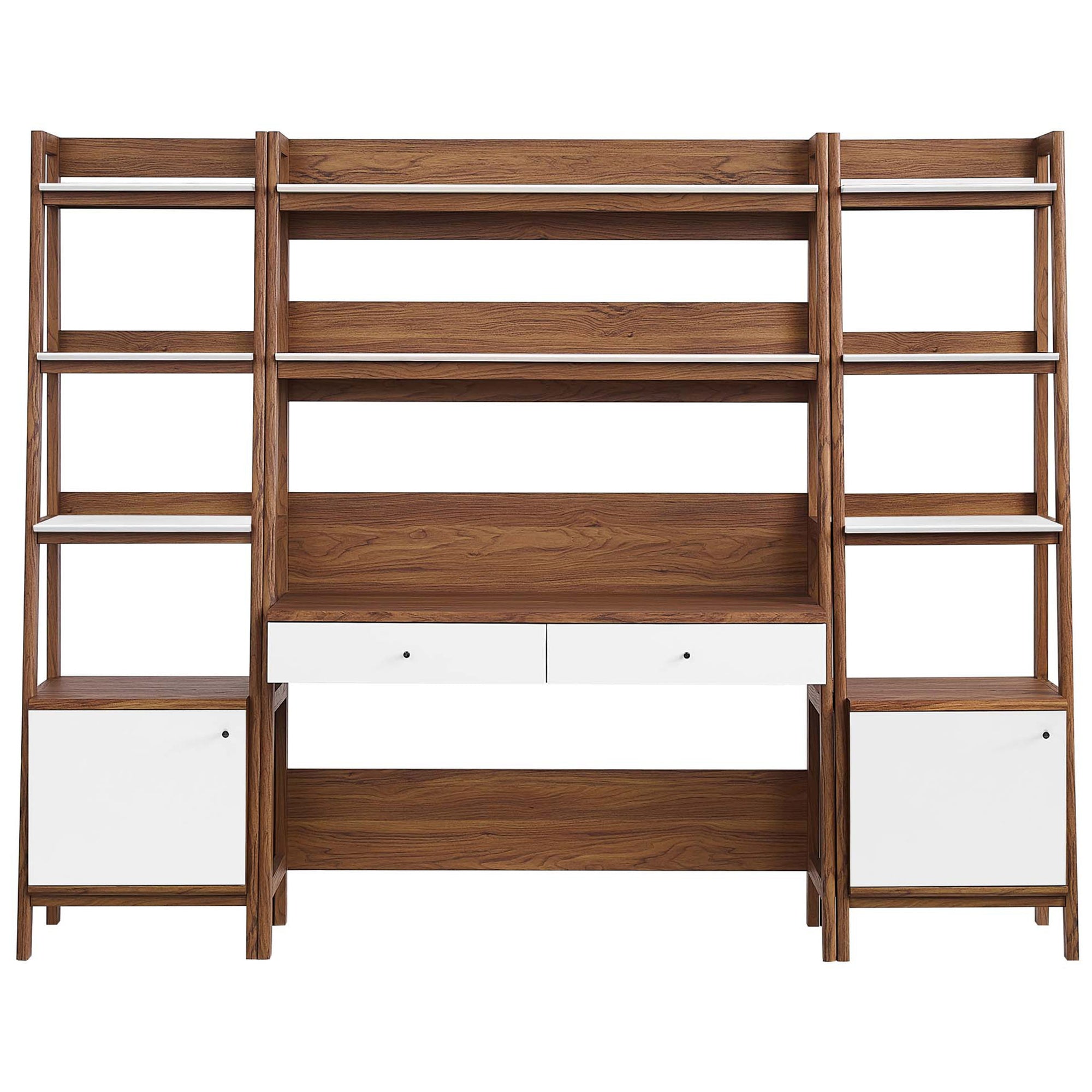 Bixley 3-Piece 2-Door Bookshelf and Office Desk Walnut/White