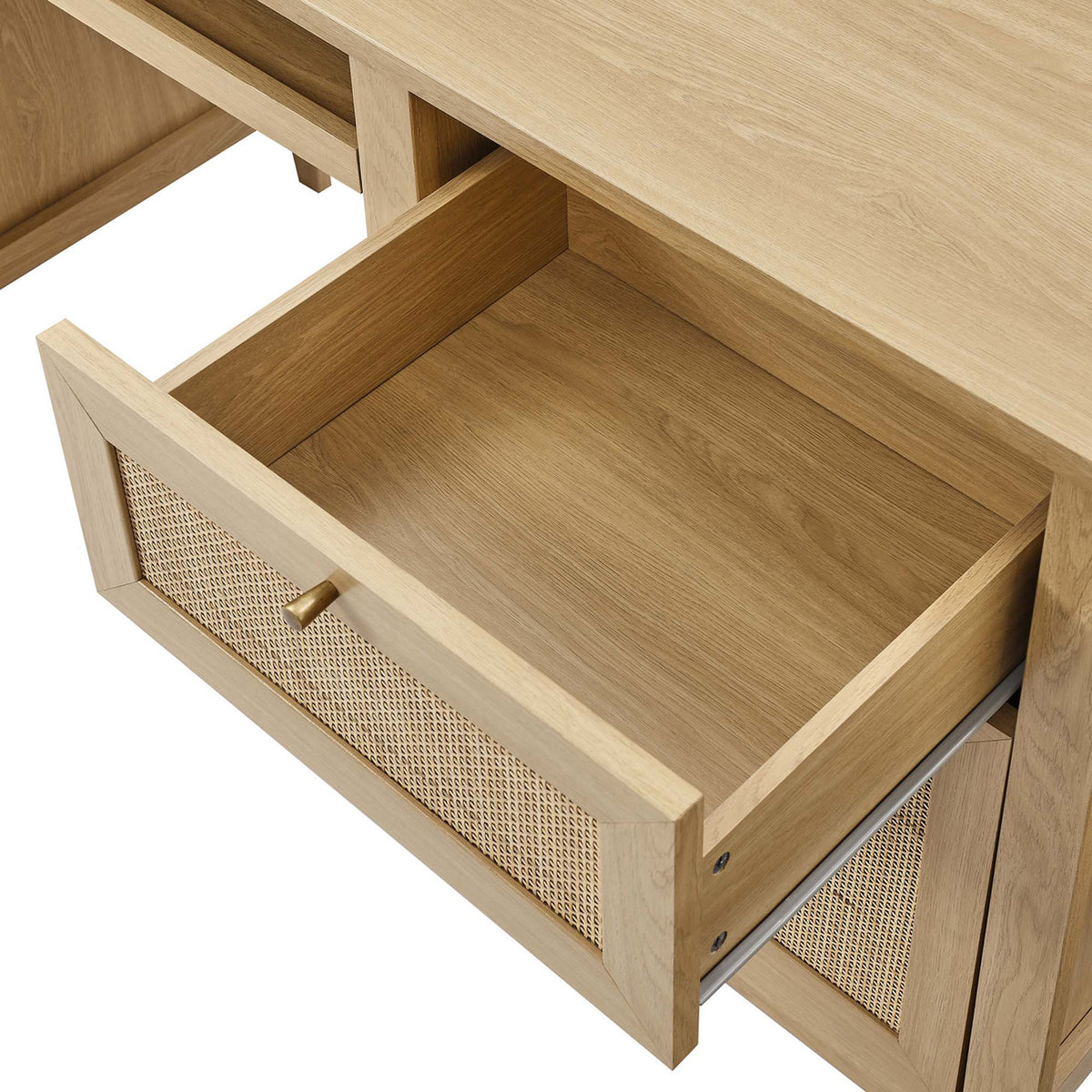 Spacious drawer with full-extension glides keeps everyday essentials within easy reach || EEI-6117-OAK || storage_open_studio