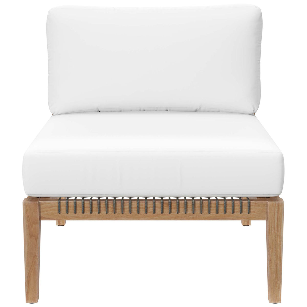 White armless chair for modular Clearwater teak patio sectional || EEI-6121-GRY-WHI || front_partial_studio