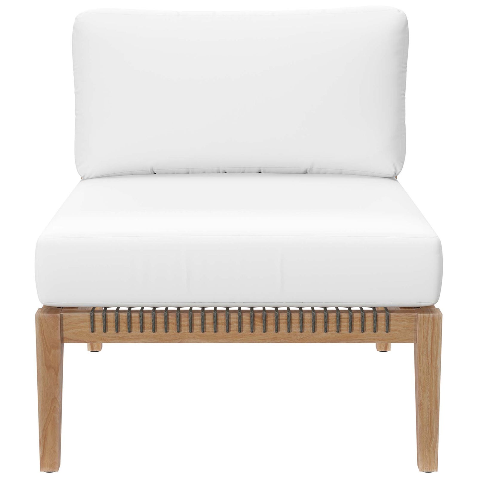 White armless chair for modular Clearwater teak patio sectional || EEI-6121-GRY-WHI || front_partial_studio