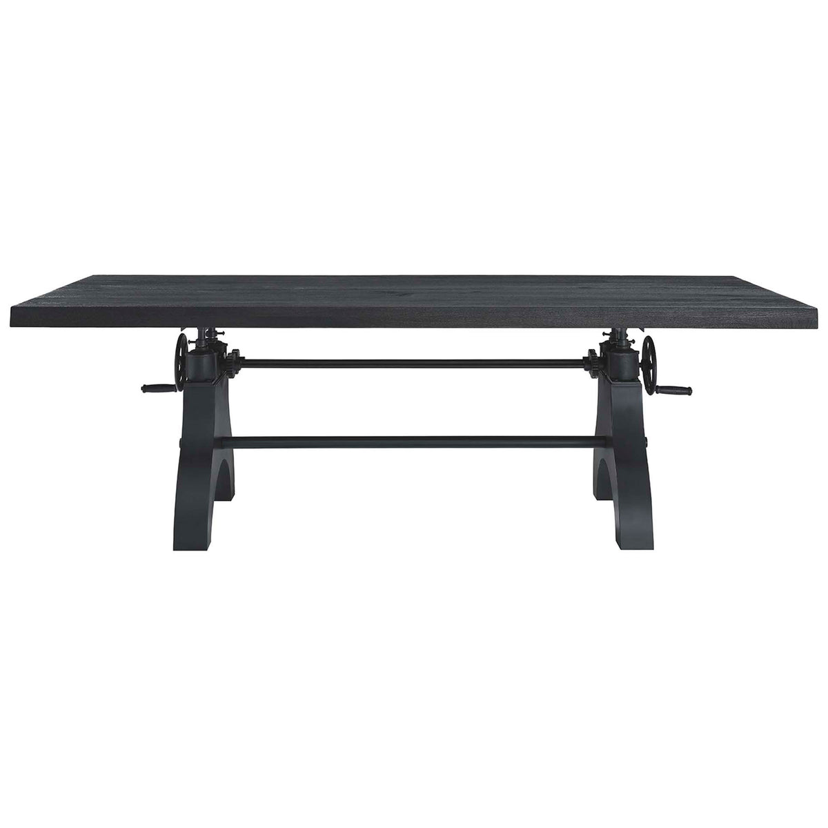 Spacious 96 inch black dining table with rustic wood surface and industrial metal base for seating eight to ten || EEI-6149-BLK-BLK || front_studio