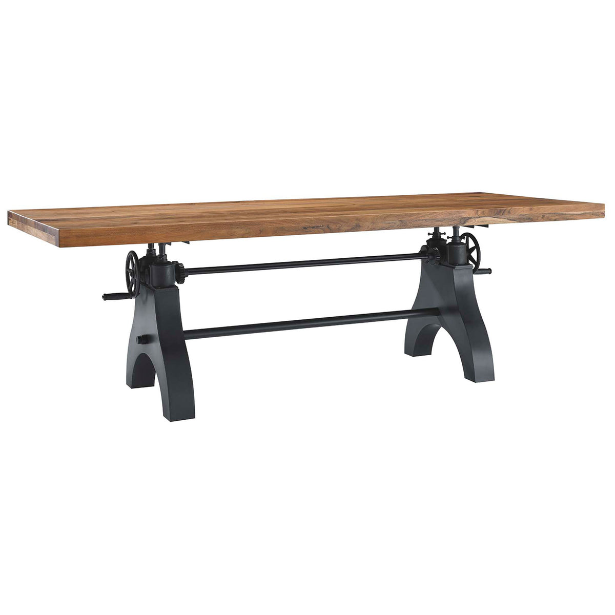 Genuine 96-inch table highlighting the dual crank wheels and sculpted black wishbone legs || EEI-6149-BLK-NAT || front_angle_studio