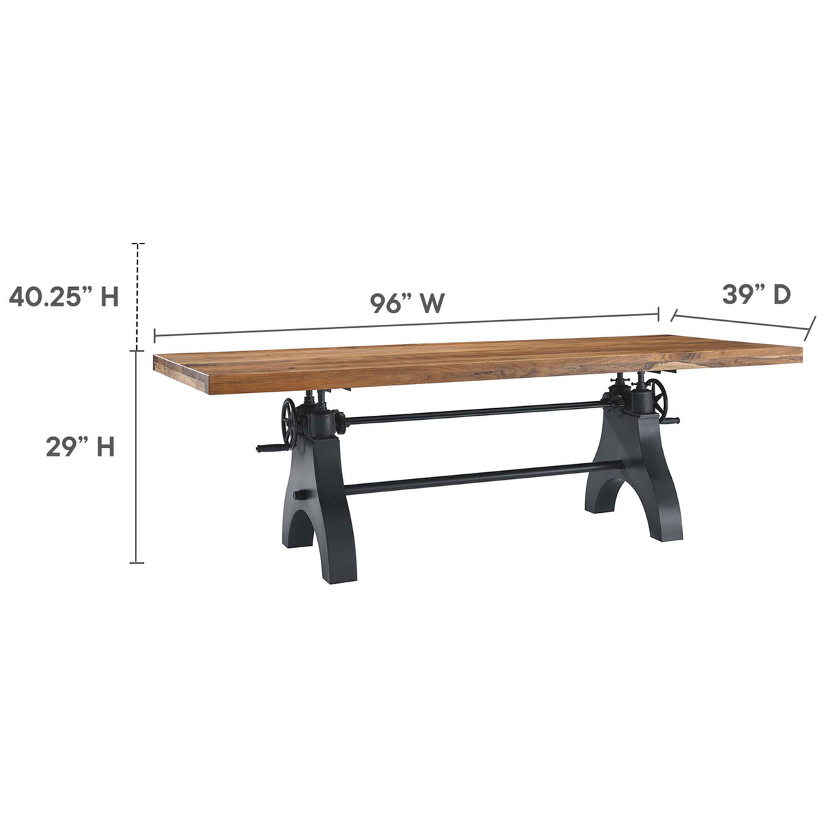 Dimensional diagram of the Genuine 96-inch table showing height, width, and depth measurements || EEI-6149-BLK-NAT || dimension_studio
