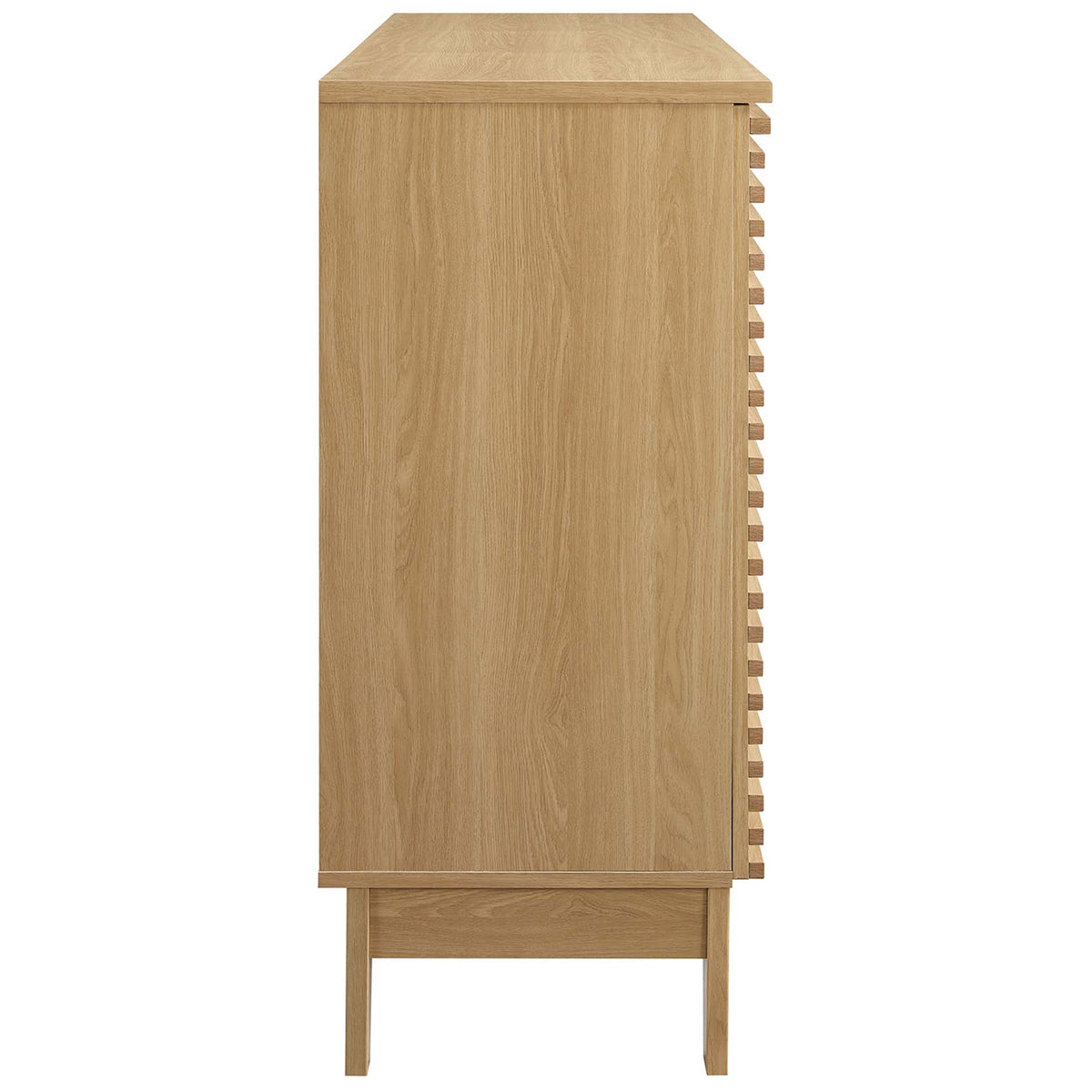 Clean oak wood grain profile with mid-century splayed base and tapered legs || EEI-6156-OAK || side_studio