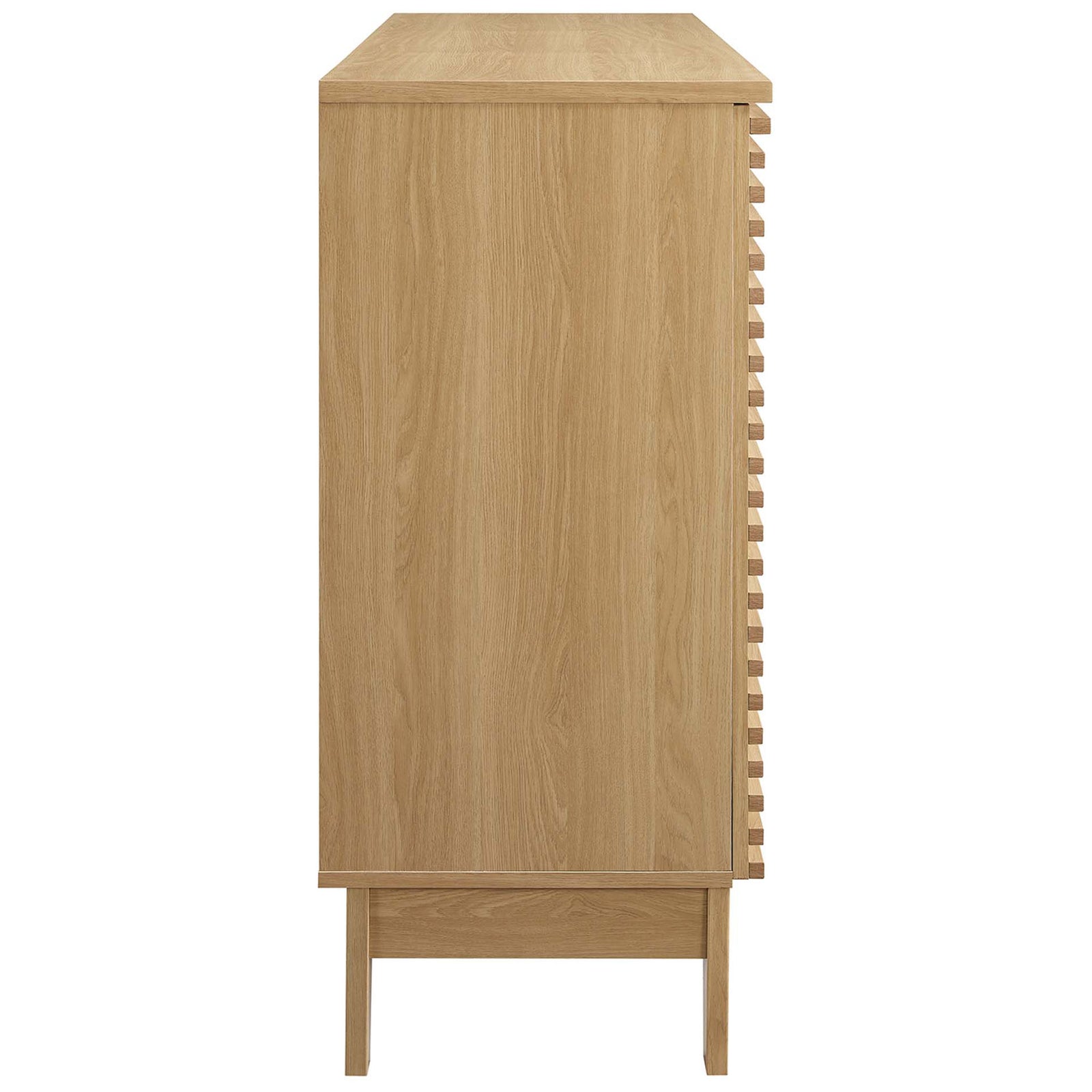 Clean oak wood grain profile with mid-century splayed base and tapered legs || EEI-6156-OAK || side_studio