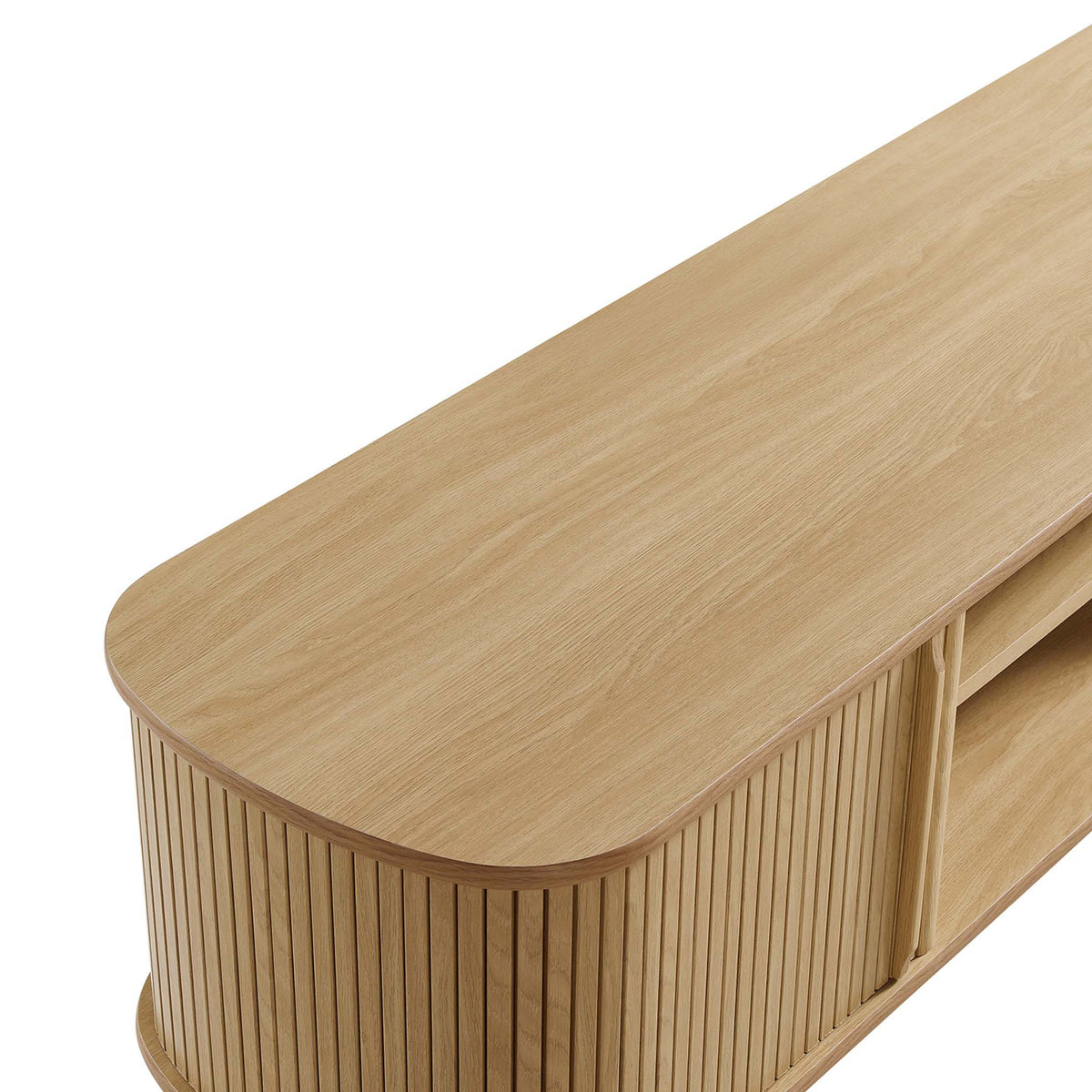 Smooth oak wood grain top gives this TV cabinet a warm, organic look || EEI-6158-OAK || detail_studio