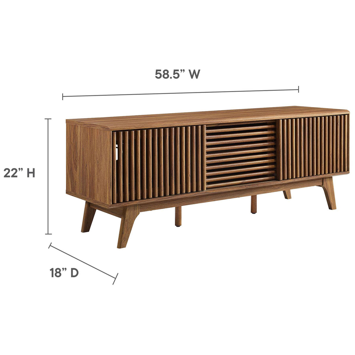 Dimension graphic showing the walnut TV stand measurements to help plan wall space and room layout || EEI-6180-WAL || dimension_studio