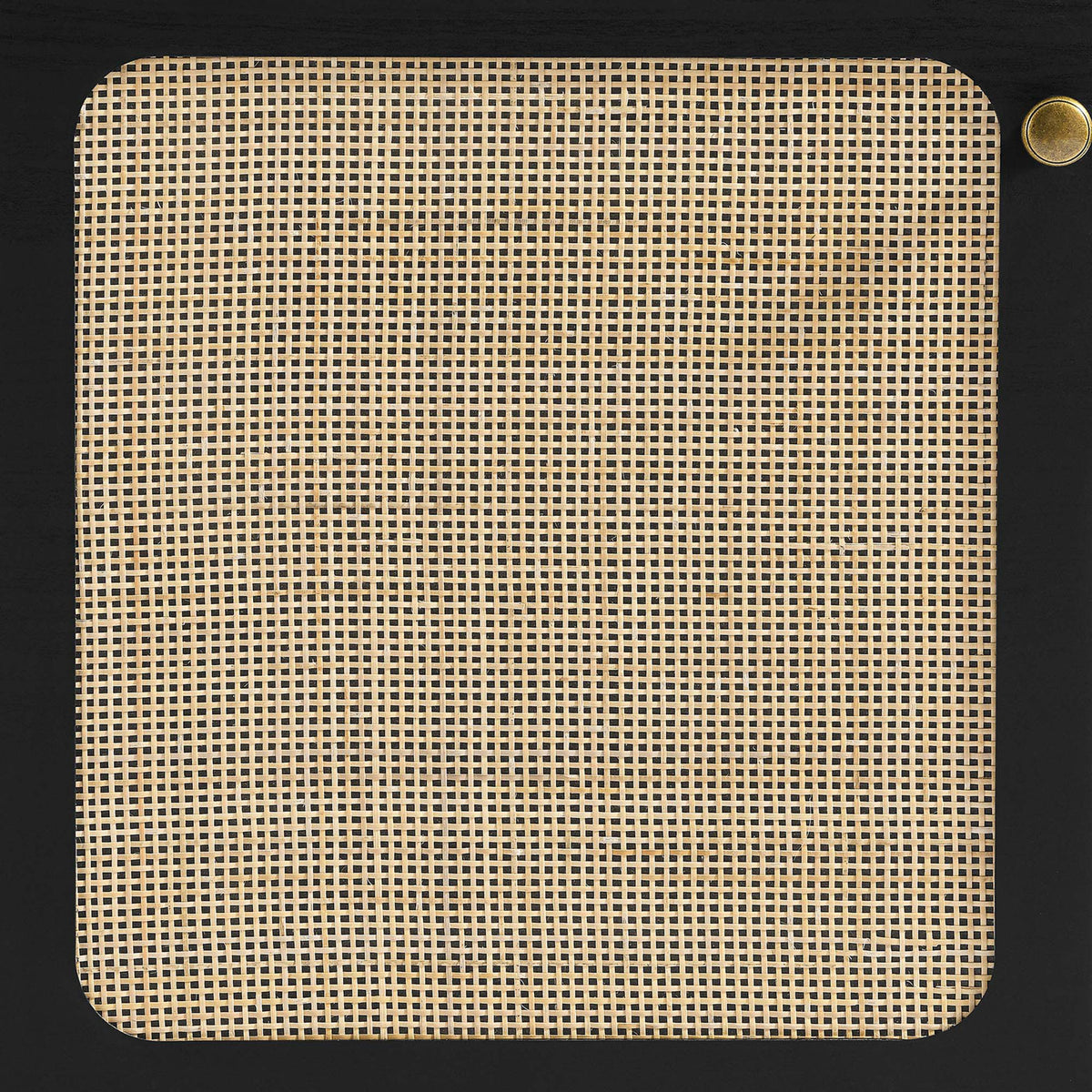 Natural rattan weave framed in black with a brass-tone knob || EEI-6199-BLK || detail_studio