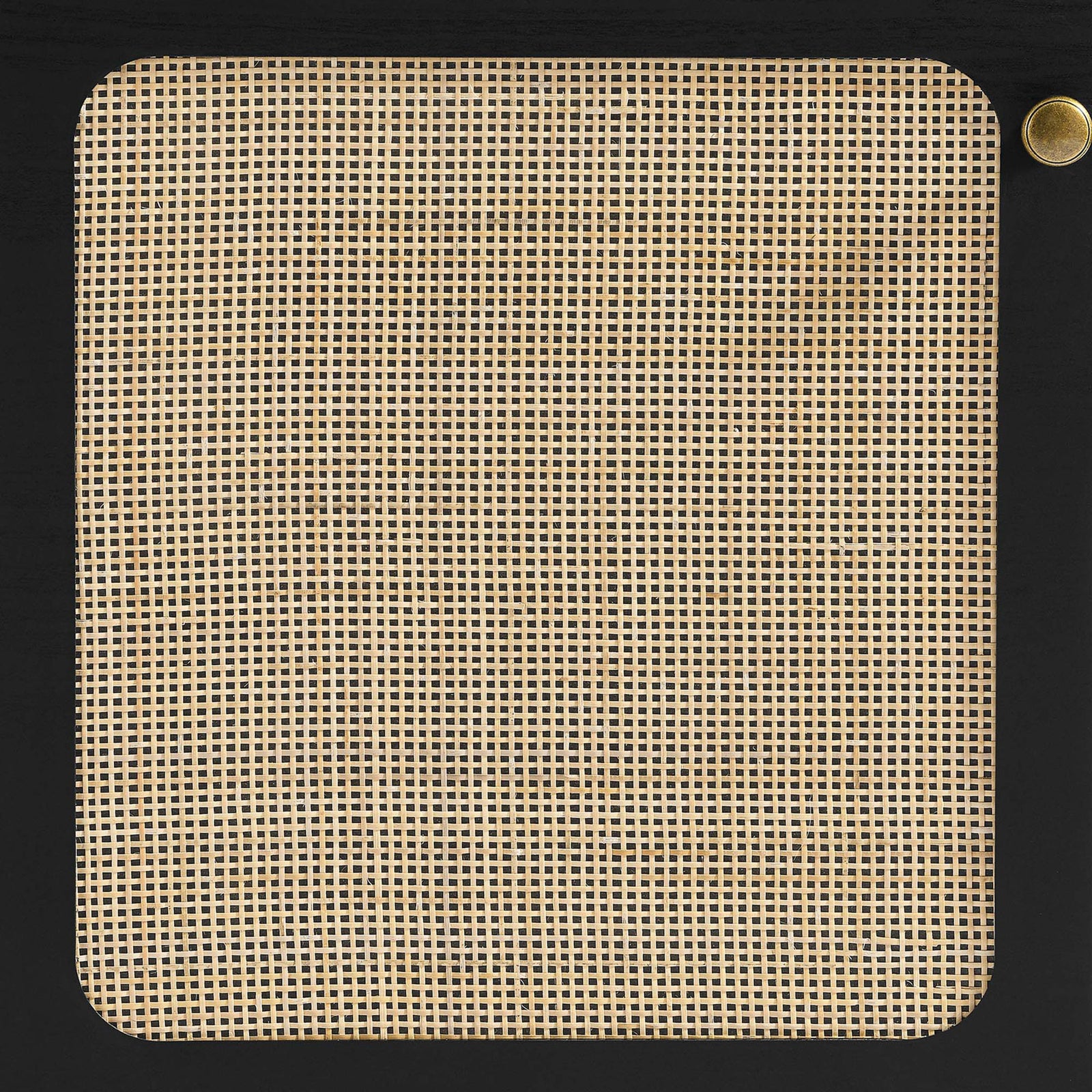 Natural rattan weave framed in black with a brass-tone knob || EEI-6199-BLK || detail_studio