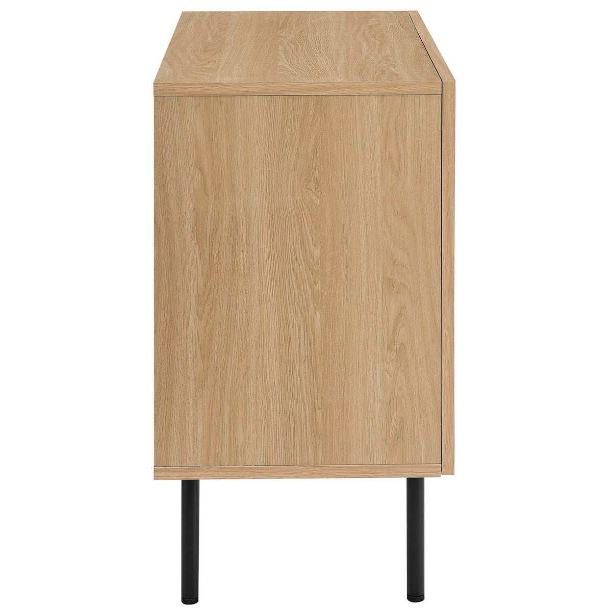 Streamlined oak cabinet profile with subtle wood grain and elevated leg design || EEI-6200-OAK || side_studio