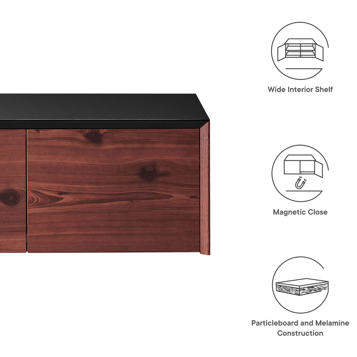 Kinetic cabinet features wide shelf, magnetic close, and durable construction || EEI-6205-BLK-CHE || callout_studio