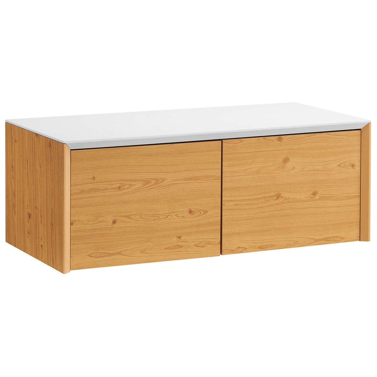 White and natural wood wall-mount cabinet with clean modern profile || EEI-6205-WHI-NAT || front_angle_studio