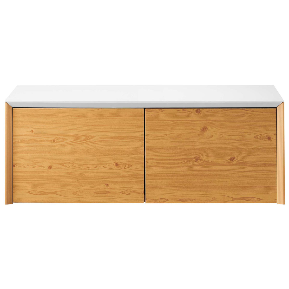 Natural wood wall cabinet with twin front doors and white top surface || EEI-6205-WHI-NAT || front_studio