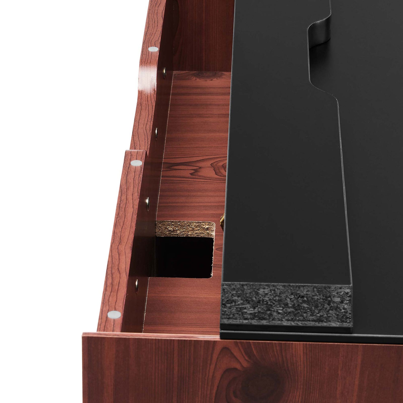 Hidden cable management compartment with ample space to route and conceal cords || EEI-6206-BLK-CHE || storage_open_studio