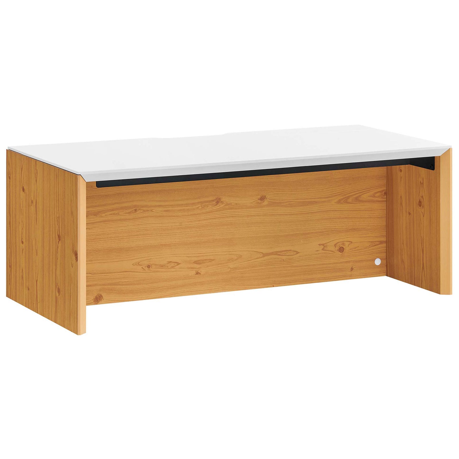 Modern wall desk with a sleek white surface and natural wood finish for airy style. || EEI-6206-WHI-NAT || front_angle_studio