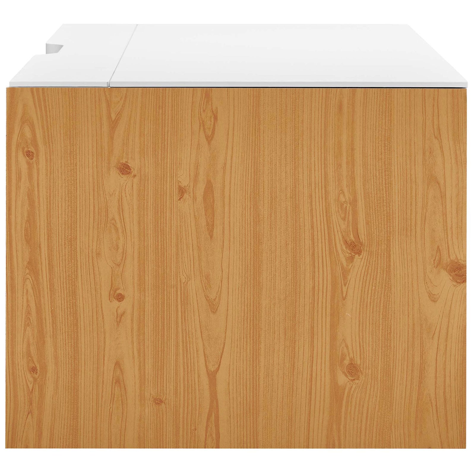 Streamlined profile highlights the natural wood sides and slim, low-profile design. || EEI-6206-WHI-NAT || side_studio