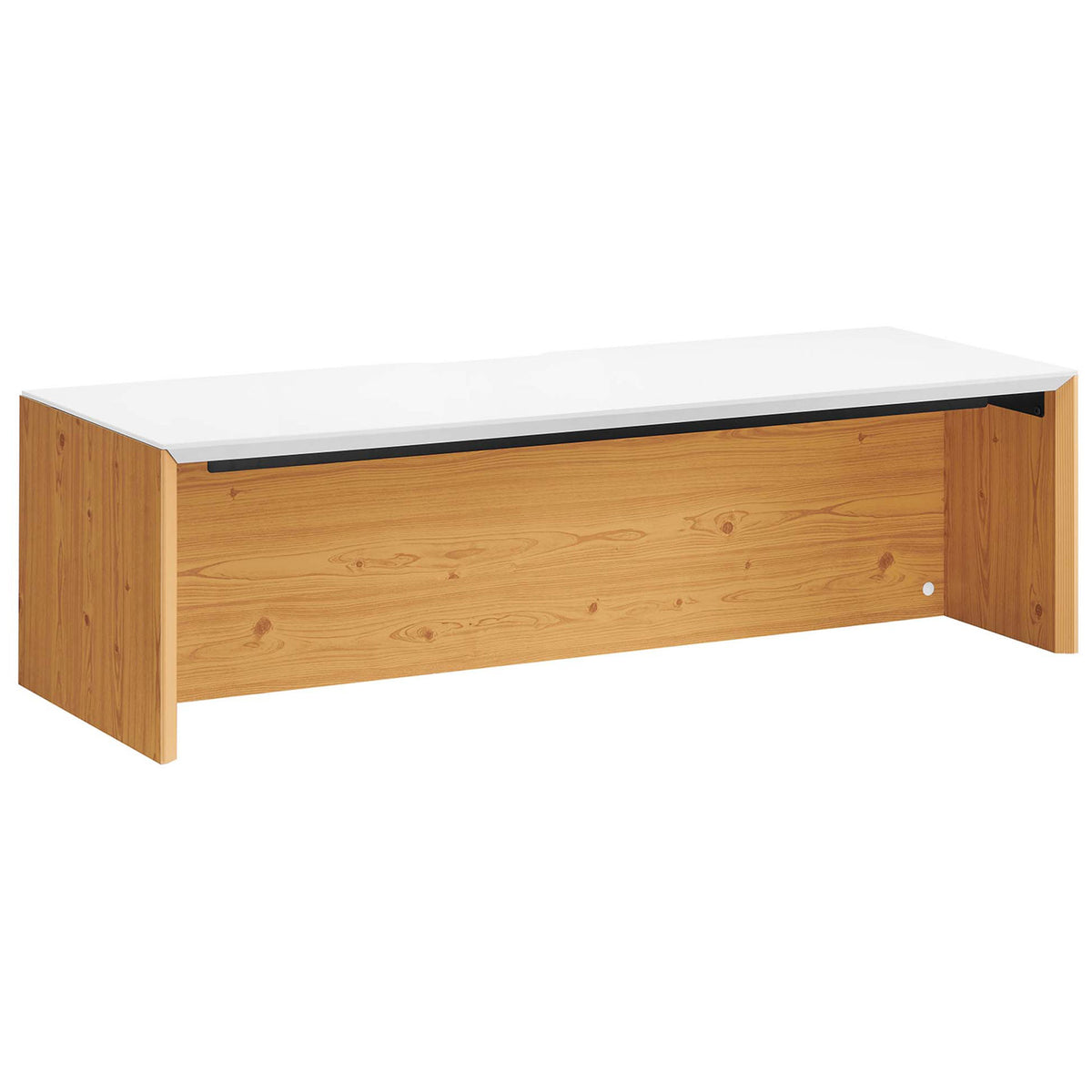 Sleek wall desk design blends a bright work surface with warm wood grain. || EEI-6207-WHI-NAT || front_angle_studio