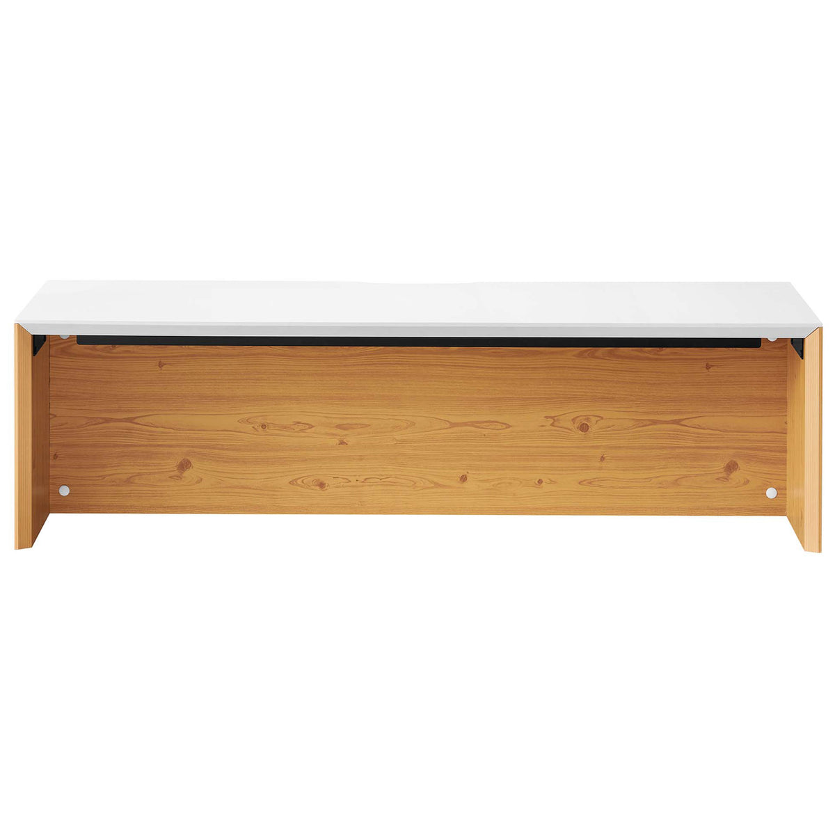Wide wall-mounted desk pairs a white top with a natural wood base for modern warmth. || EEI-6207-WHI-NAT || front_studio