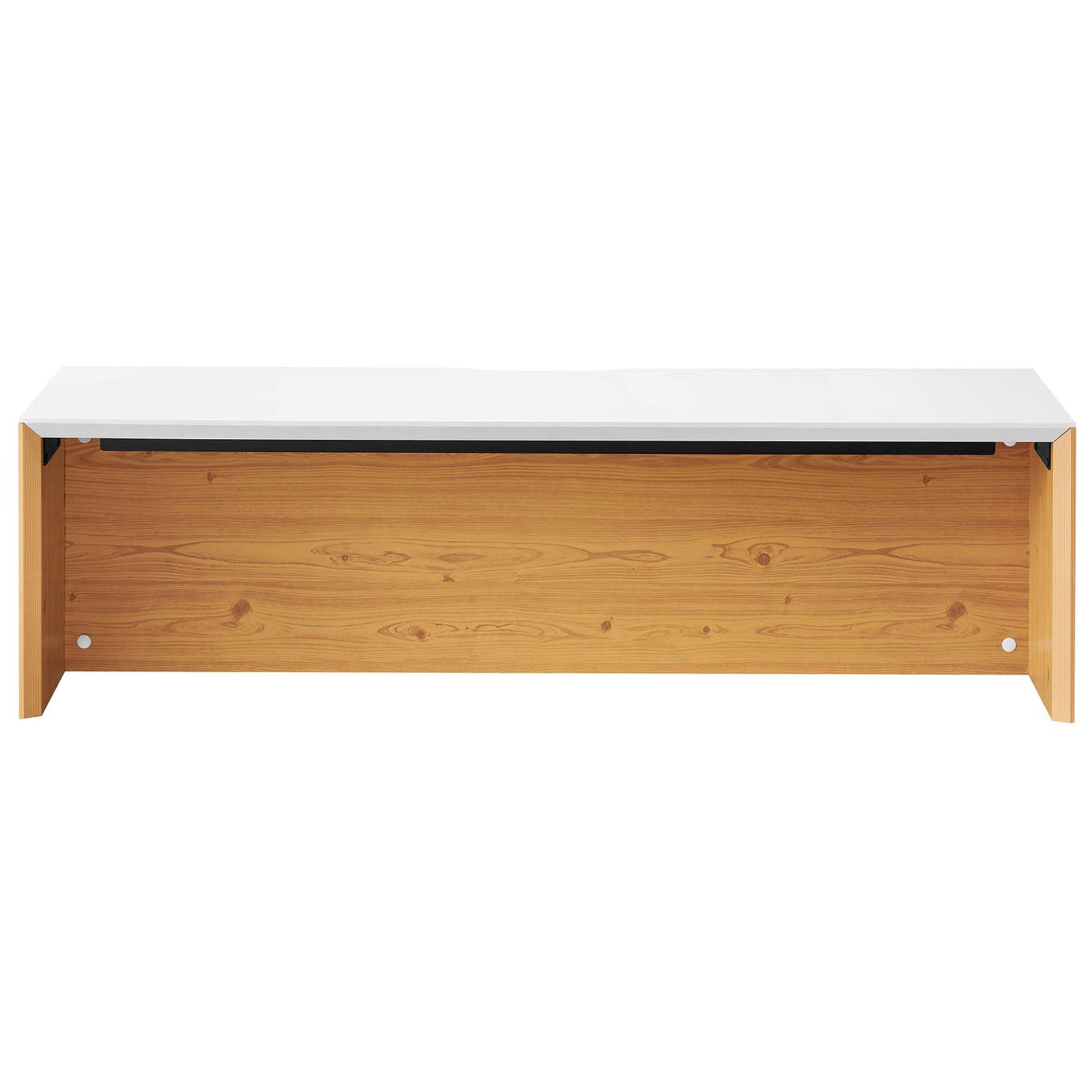 Wide wall-mounted desk pairs a white top with a natural wood base for modern warmth. || EEI-6207-WHI-NAT || front_studio