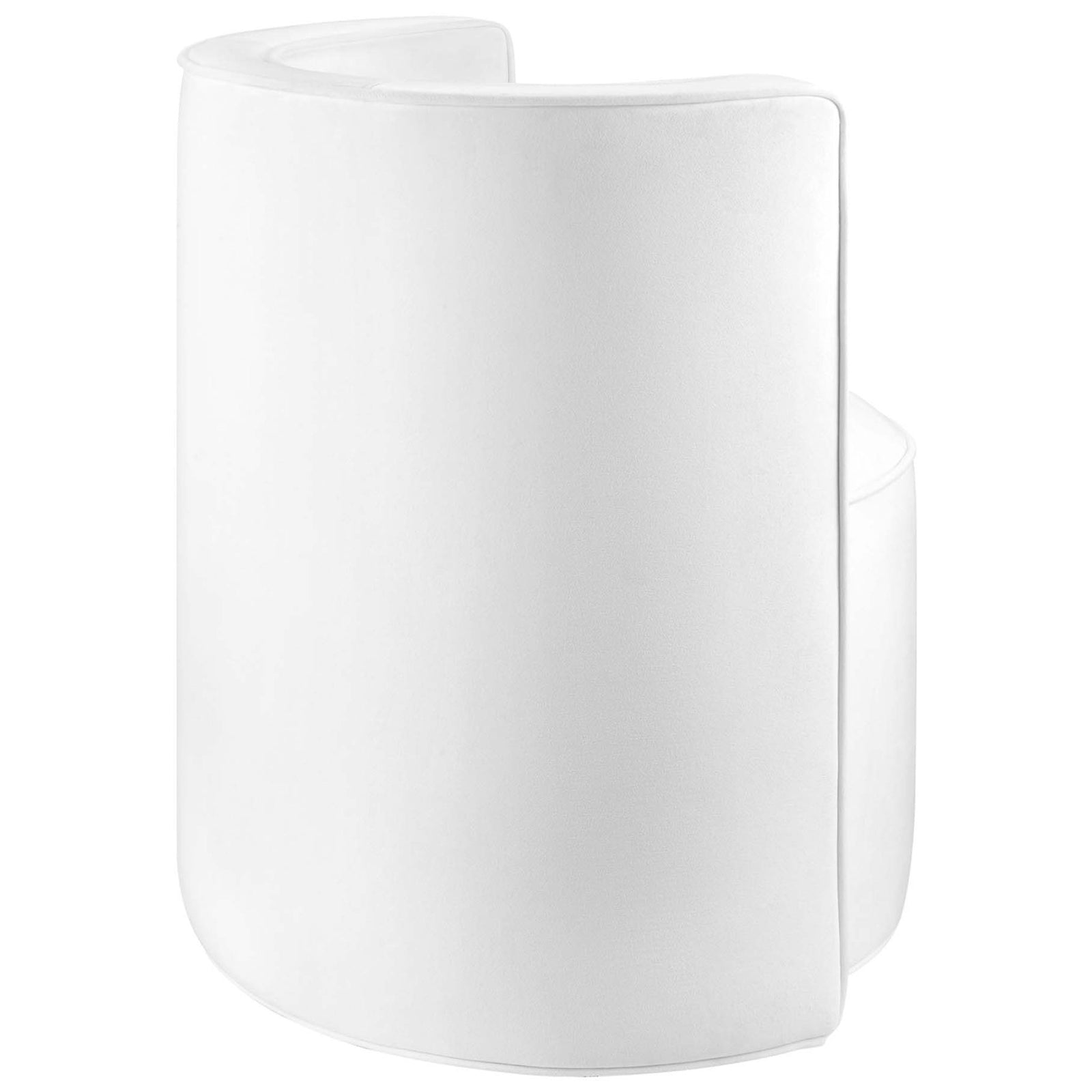 Clean, continuous back panel highlights the chair's sculpted barrel shape in soft white performance velvet || EEI-6222-WHI || back_studio