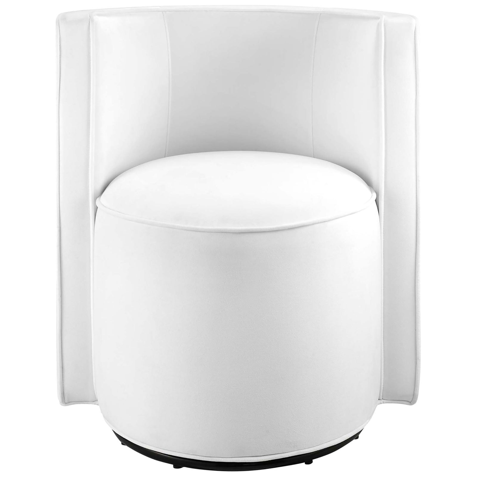 White velvet swivel chair with rounded silhouette, French piping, and a sturdy matte black 360-degree base || EEI-6222-WHI || front_studio