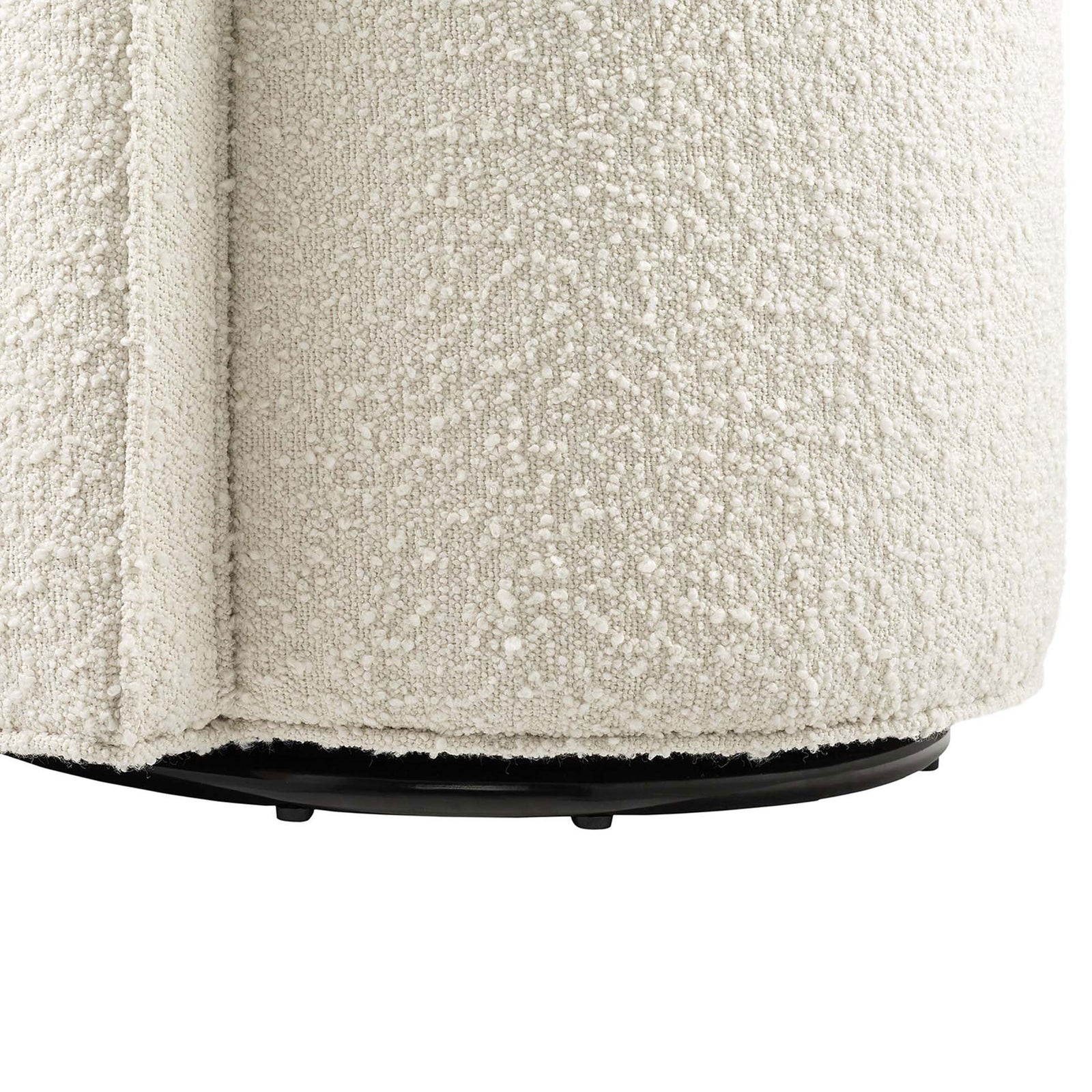 Textured ivory boucle meets a matte black swivel base with protective foot caps. || EEI-6223-IVO || leg_studio