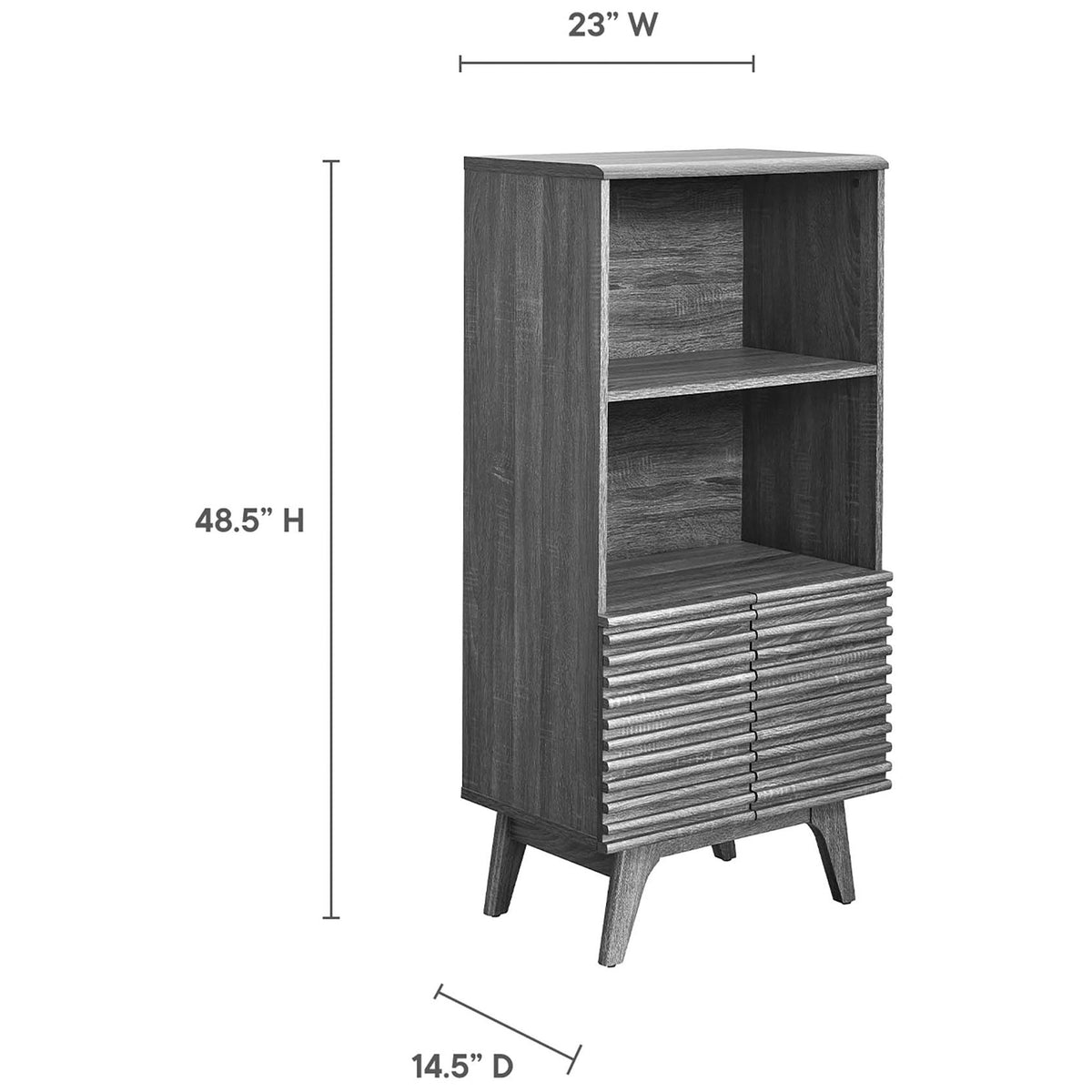 Measurements of the charcoal display cabinet for easy room planning || EEI-6229-CHA || dimension_studio
