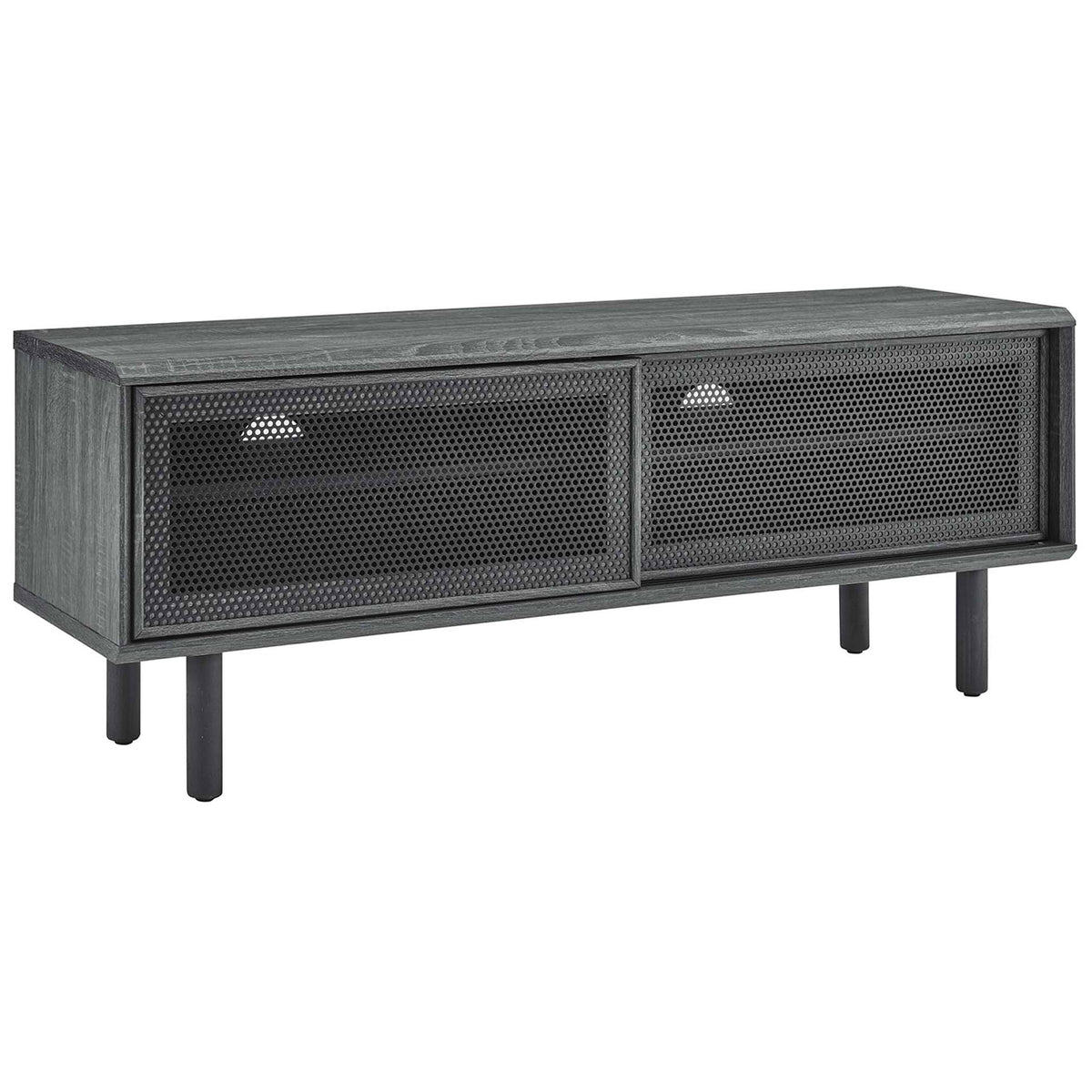 Kurtis 47 in charcoal TV stand with dual mesh sliding doors and compact low profile design || EEI-6233-CHA || front_angle_studio