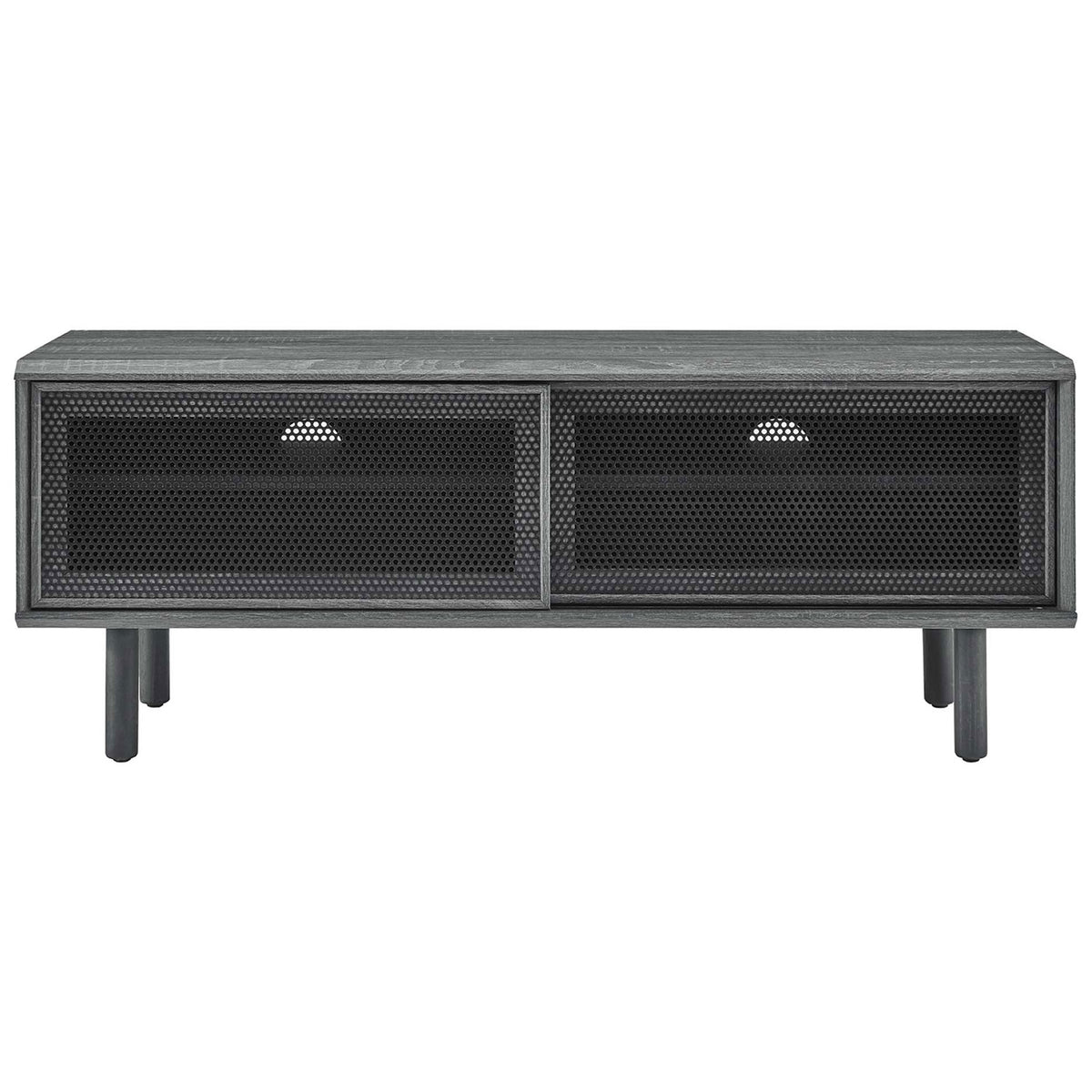 Charcoal 47 in TV stand with two mesh doors closing off generous concealed storage || EEI-6233-CHA || front_studio