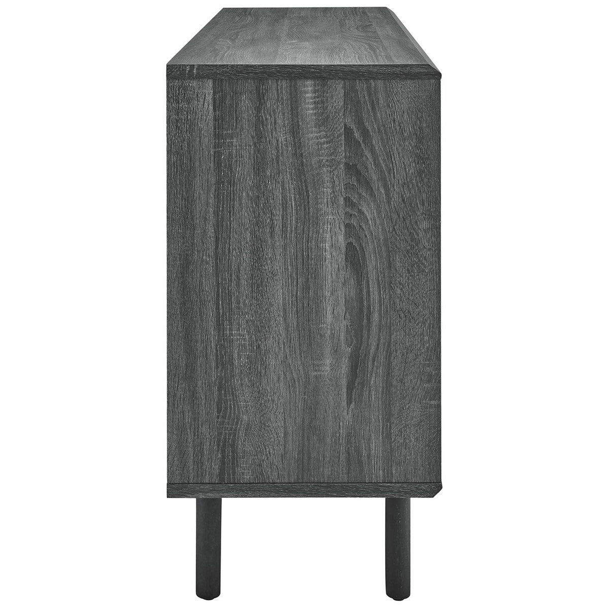 Charcoal wood grain cabinet design with slim legs and clean lines for a modern living space || EEI-6235-CHA || side_studio