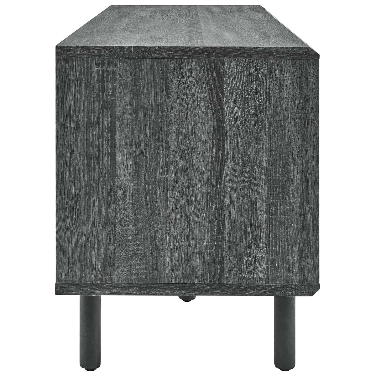 Charcoal record stand showing smooth side panel and slim round legs for a clean profile || EEI-6236-CHA || side_studio