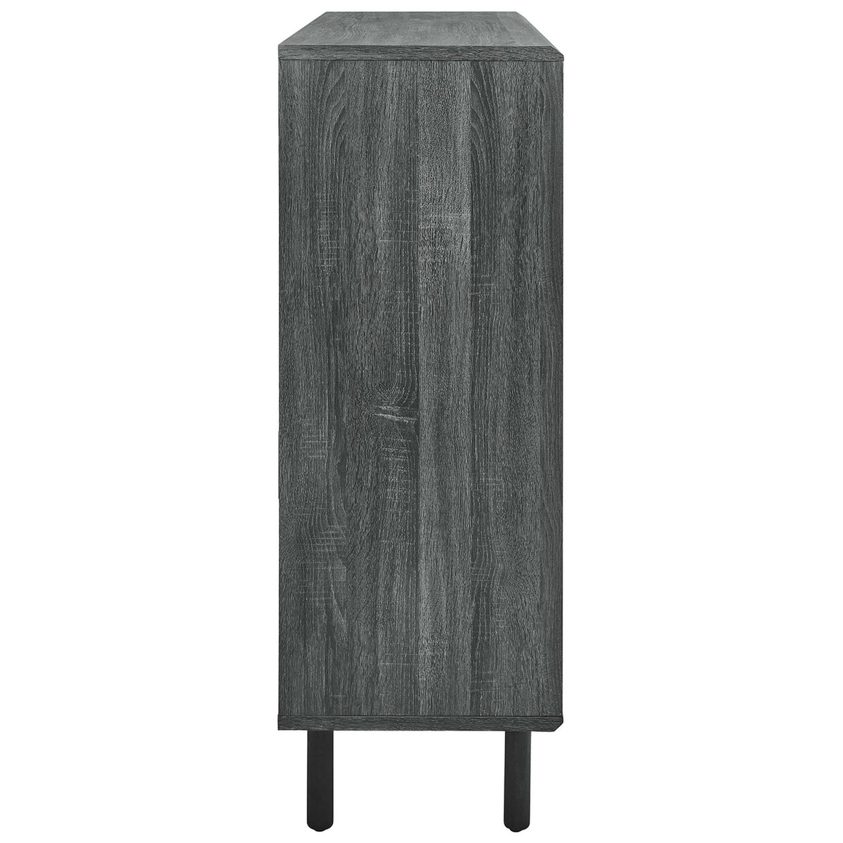 Charcoal cabinet side profile shows rich wood grain texture and elevated legs that keep floors feeling open. || EEI-6237-CHA || side_studio