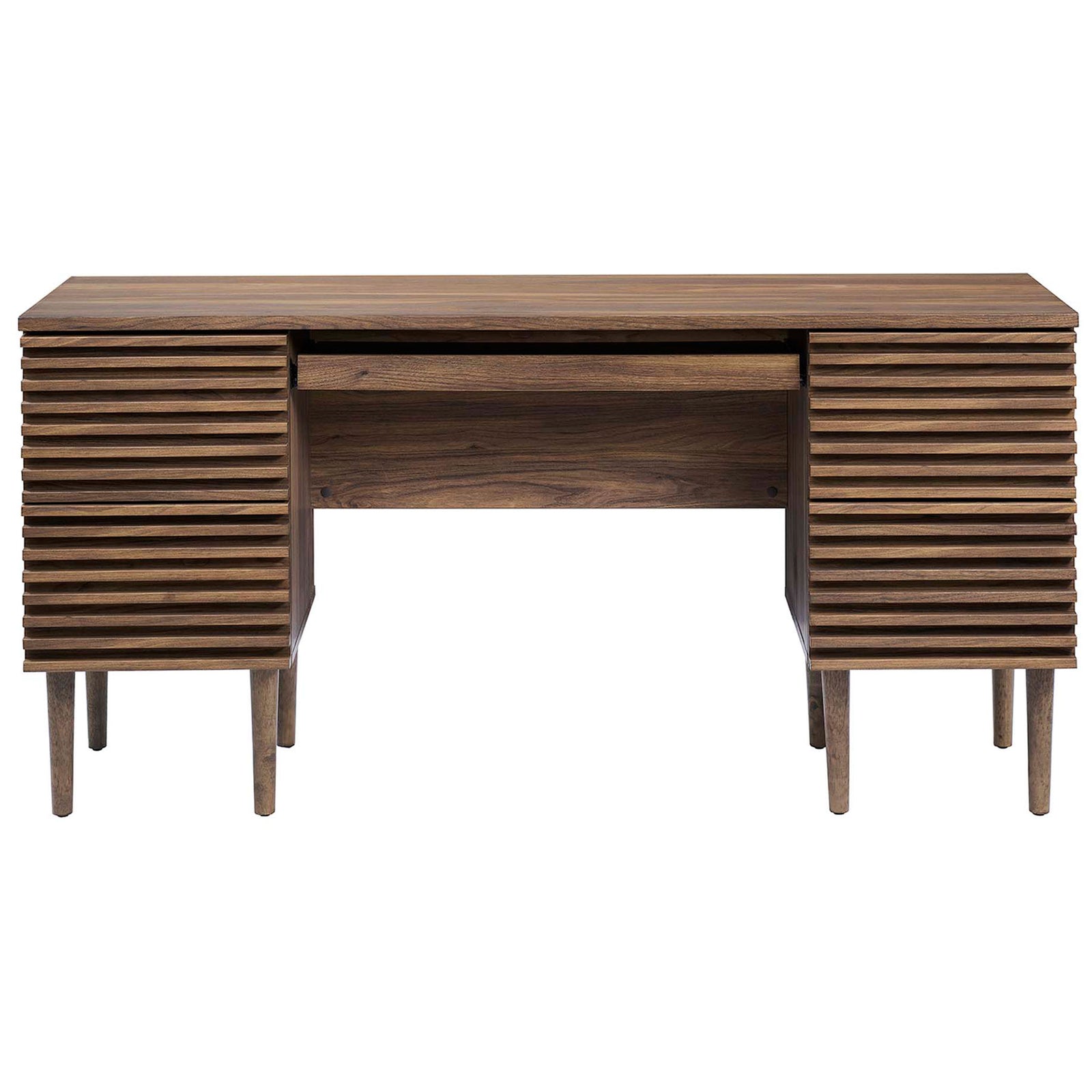 Balanced design with dual drawer banks and open knee space for comfortable seating and storage || EEI-6254-WAL || front_studio
