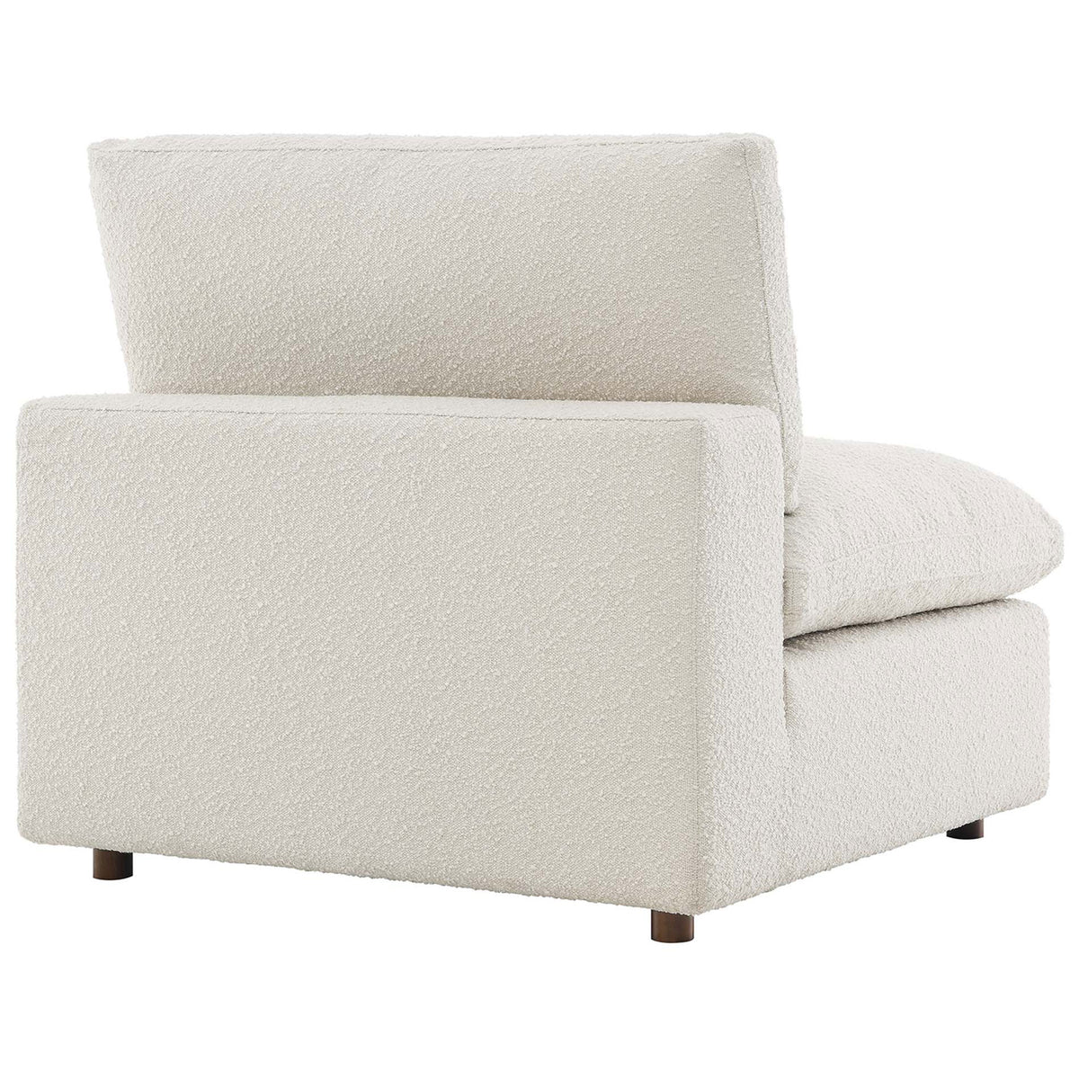Clean-lined back and low profile base lend a minimalist look in ivory boucle || EEI-6257-IVO || back_angle_studio