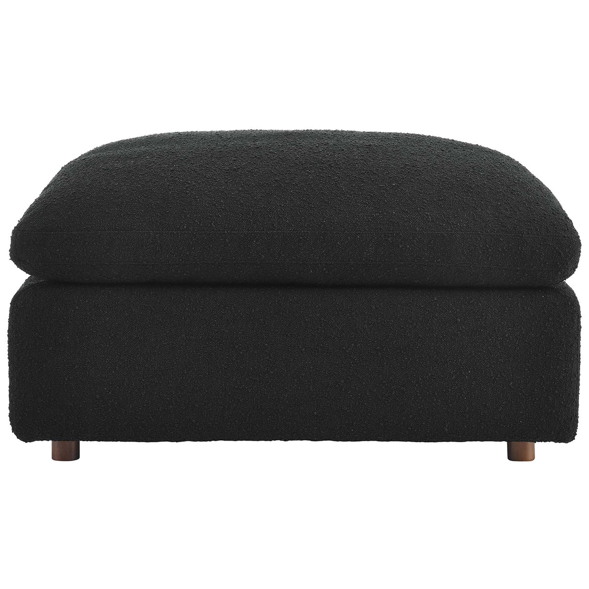 Black boucle ottoman with generous overstuffed seat and soft rounded edges for inviting comfort || EEI-6258-BLK || front_studio