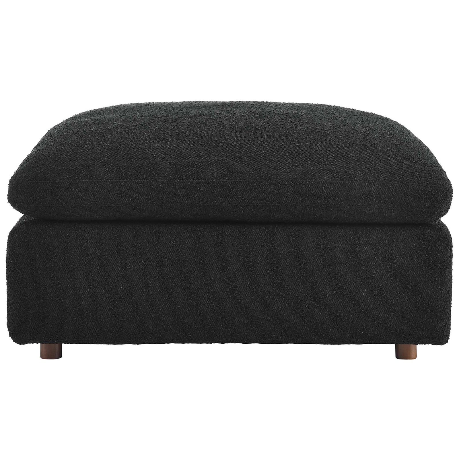 Black boucle ottoman with generous overstuffed seat and soft rounded edges for inviting comfort || EEI-6258-BLK || front_studio