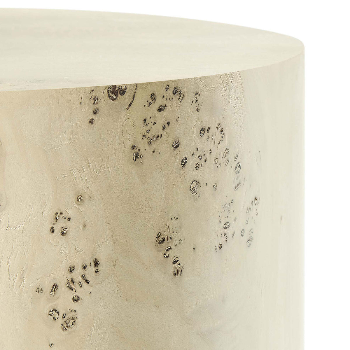 Close detail of the bleached burl veneer with distinctive burl clusters for a one of a kind look || EEI-6271-BLB || detail_studio