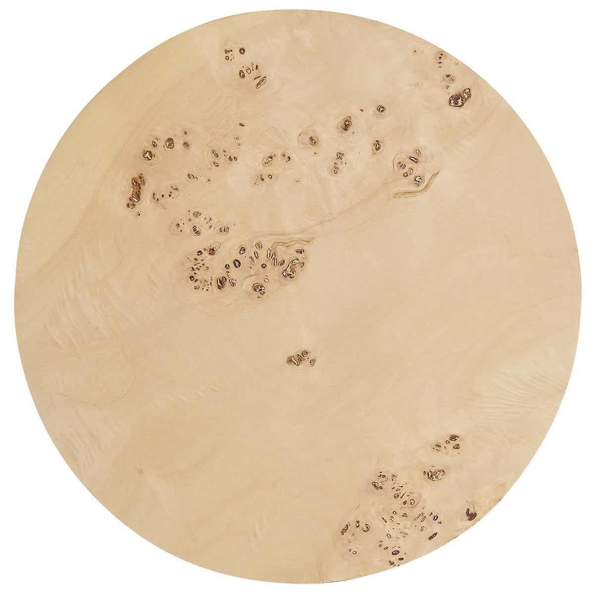 Round burl wood tabletop displaying distinctive swirling burls and warm natural tone. || EEI-6271-NAB || top_studio
