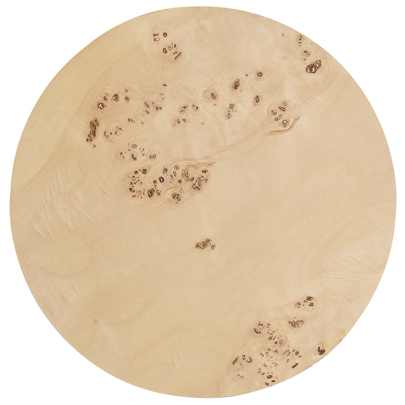 Round burl wood tabletop displaying distinctive swirling burls and warm natural tone. || EEI-6271-NAB || top_studio