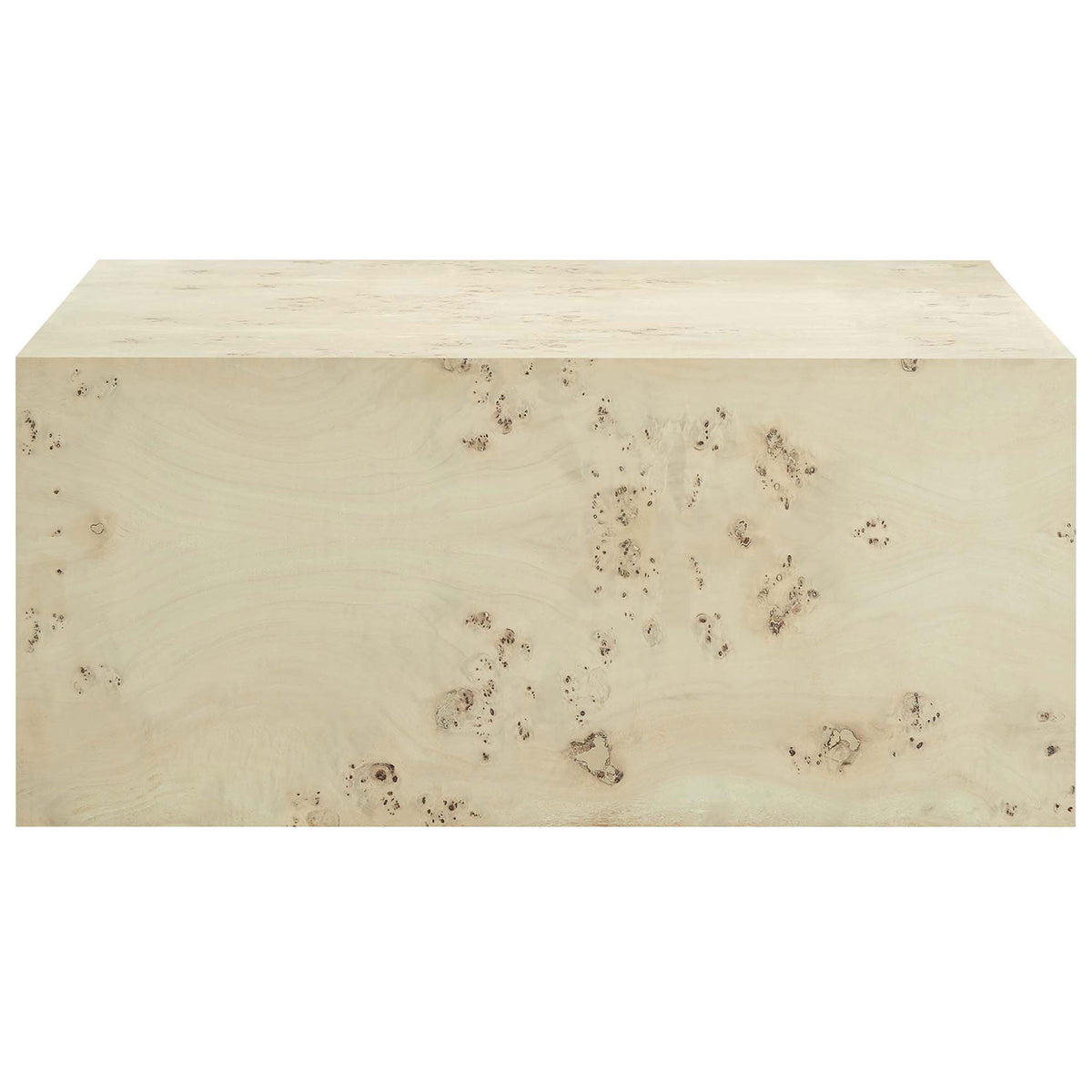 36-inch square coffee table with bleached burl wood veneer and a clean, monolithic silhouette || EEI-6272-BLB || front_studio