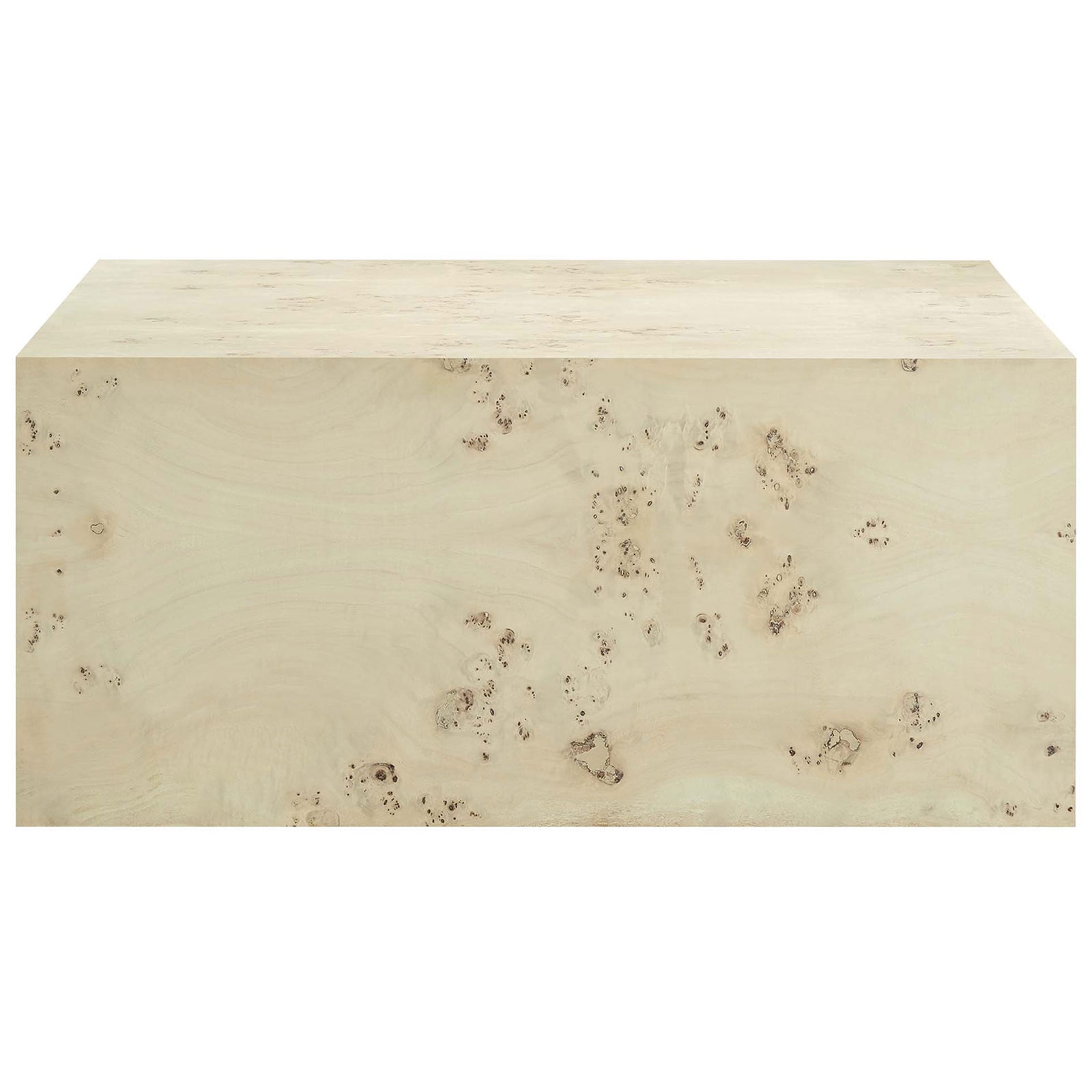 36-inch square coffee table with bleached burl wood veneer and a clean, monolithic silhouette || EEI-6272-BLB || front_studio