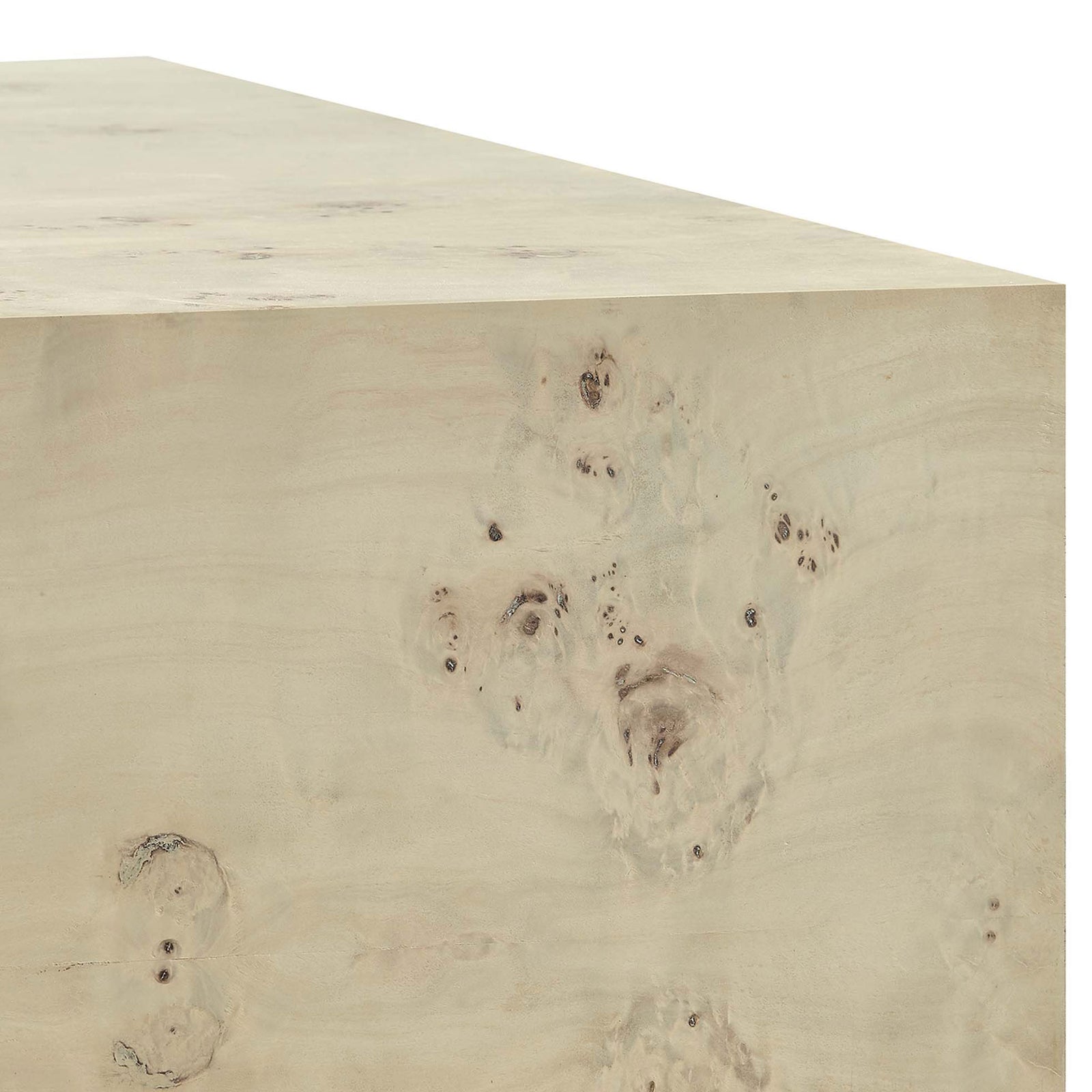 Rich burl grain and seamless edges emphasize the table's artisanal wood veneer character || EEI-6272-BLB || detail_studio