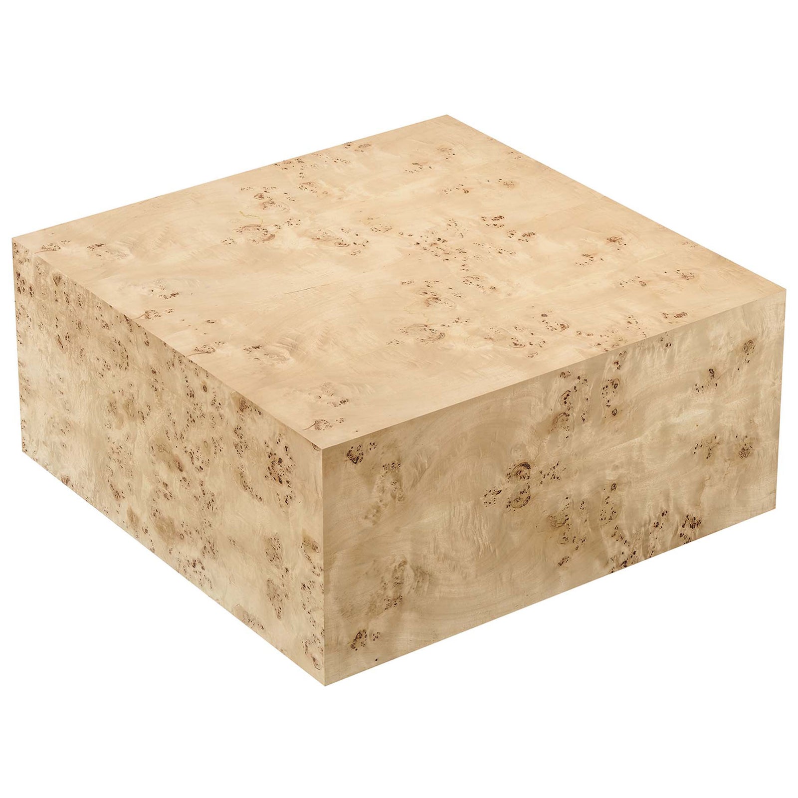 Spacious 36-inch square top showcases the swirling character of natural mappa burl veneer || EEI-6272-NAB || top_angle_studio