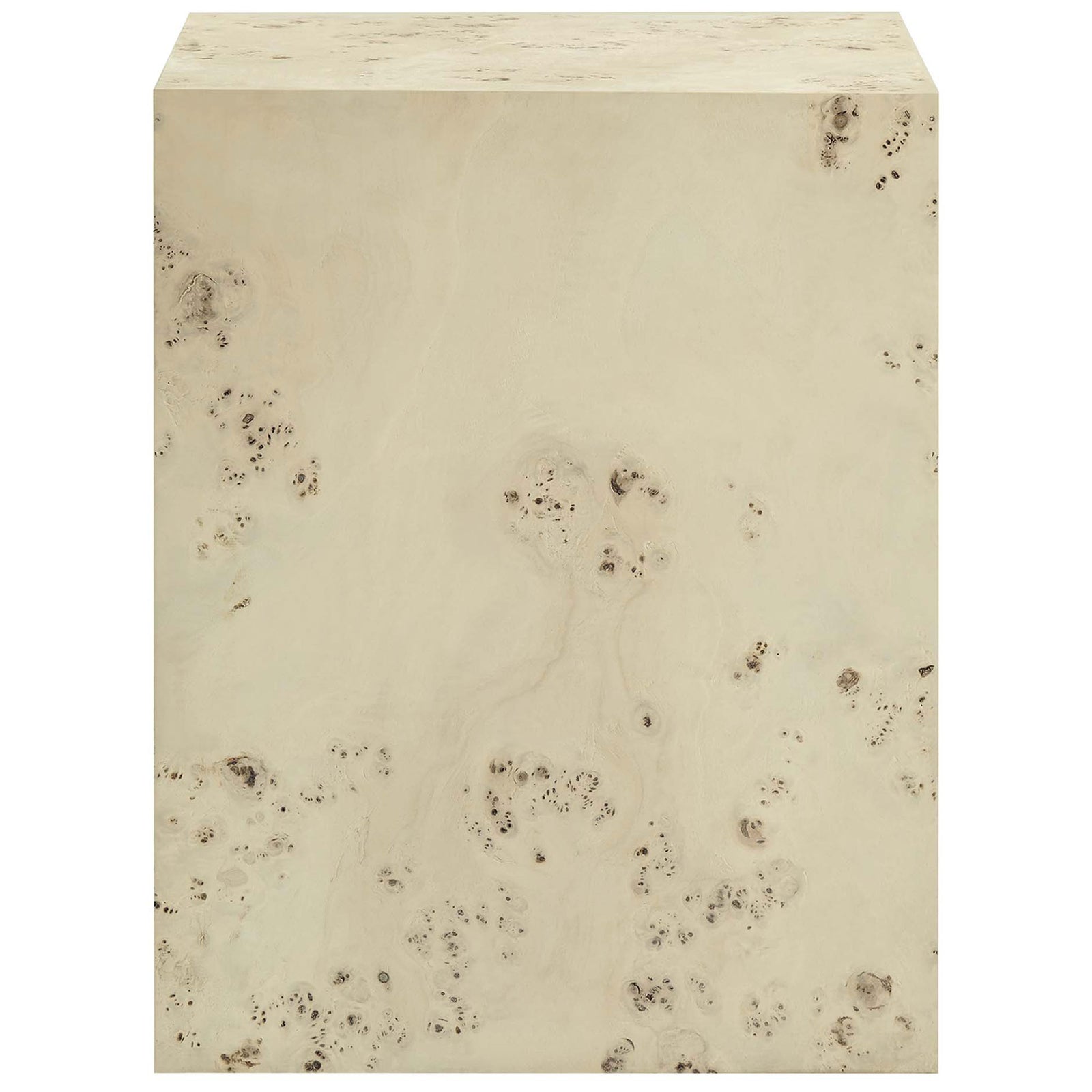 Clean cube silhouette shows off the uniform burl wood face with distinctive knots and whorls || EEI-6273-BLB || front_studio